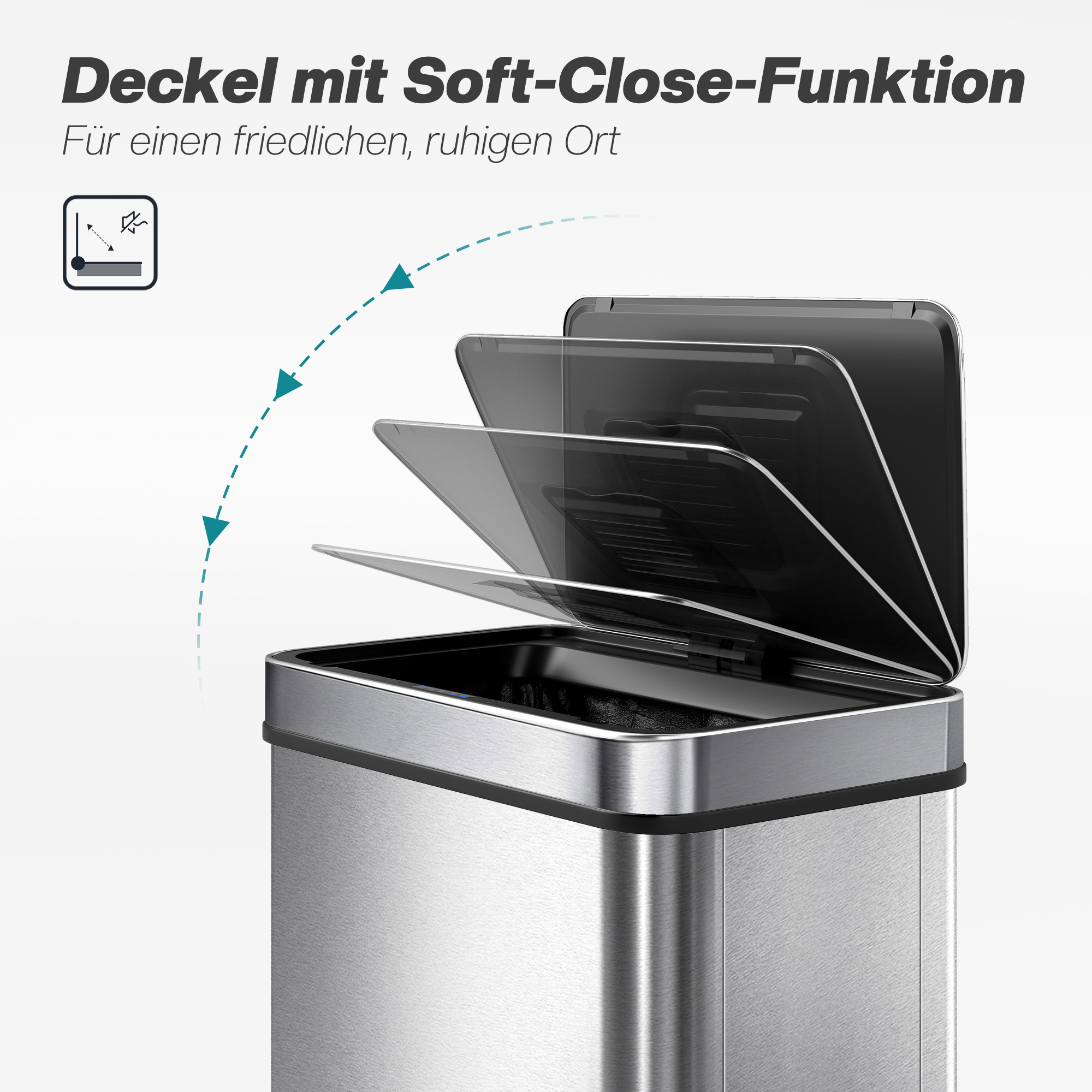 50l Sensor-Mülleimer, automatischer Deckel, Edelstahl, vielseitig einsetzbar, Silberfarben