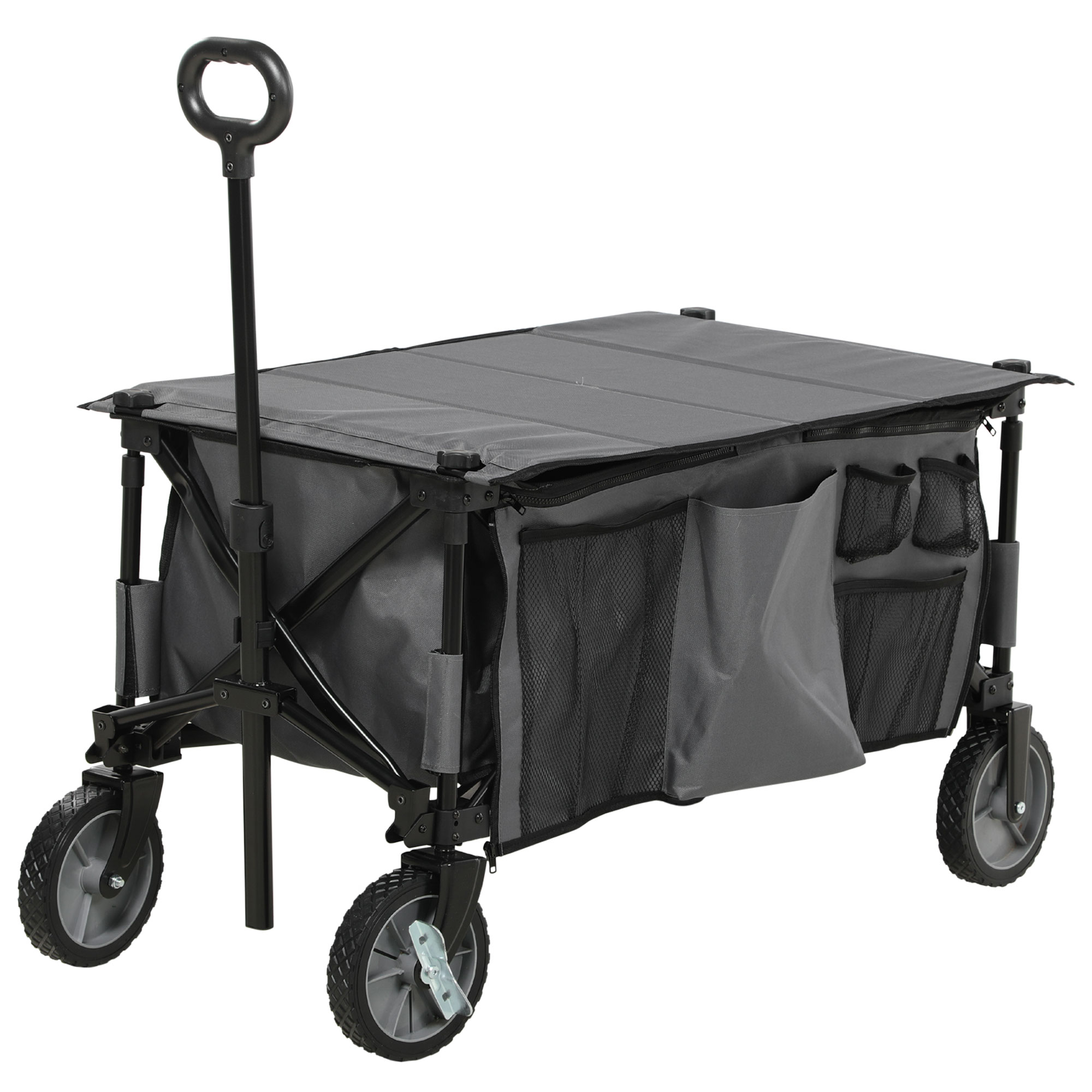 Bollerwagen, klappbar, 5 Seitentaschen, verstellbarer Griff, bis 120 kg, Stahl, dunkelgrau, 100 x 55 x 93 cm