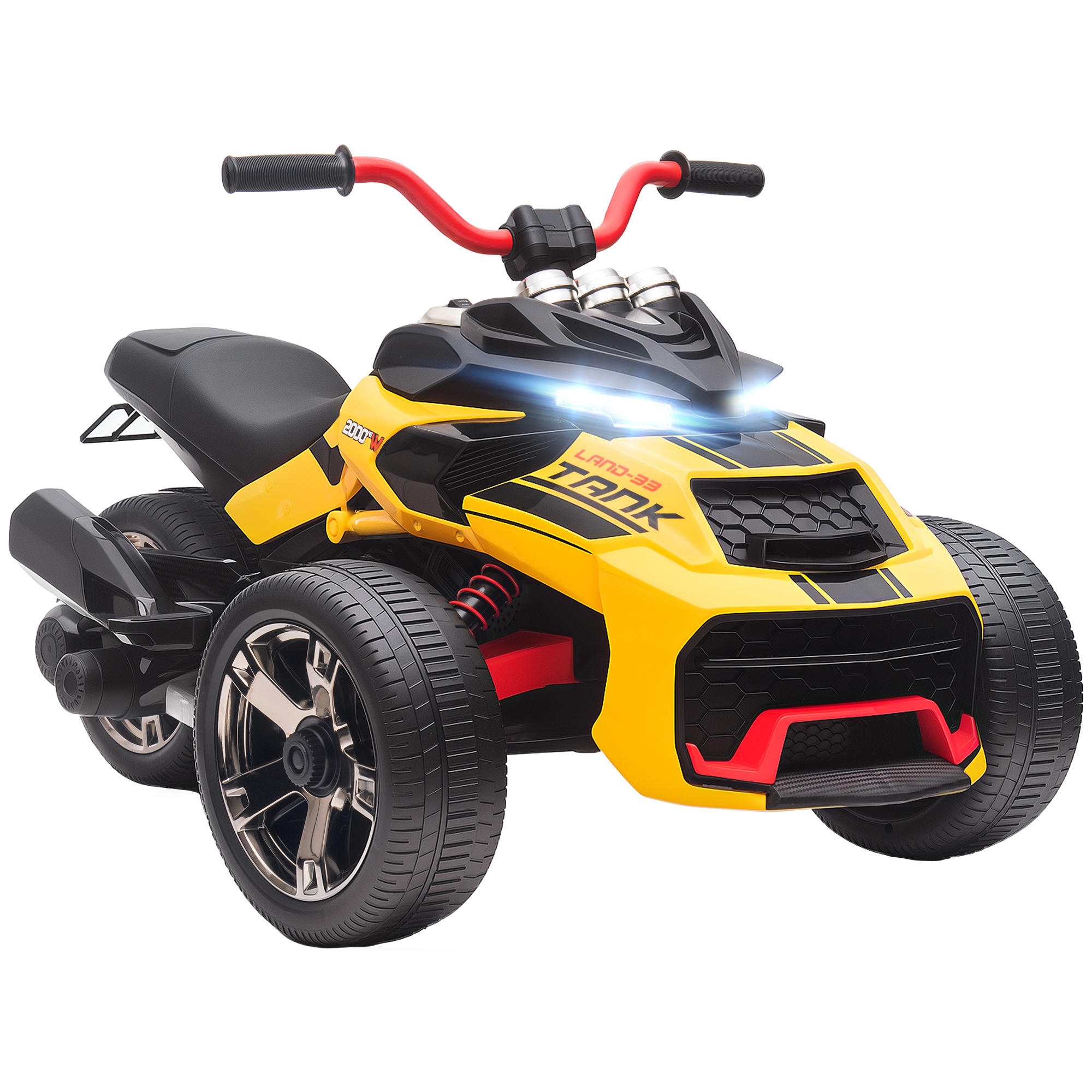 Kinderfahrzeug, Reverse-Dreirad-Design, Batteriebetrieb, MP3-Player, Hupe, 2 Geschwindigkeiten, LED-Lichter, 3-8 Jahre, Gelb