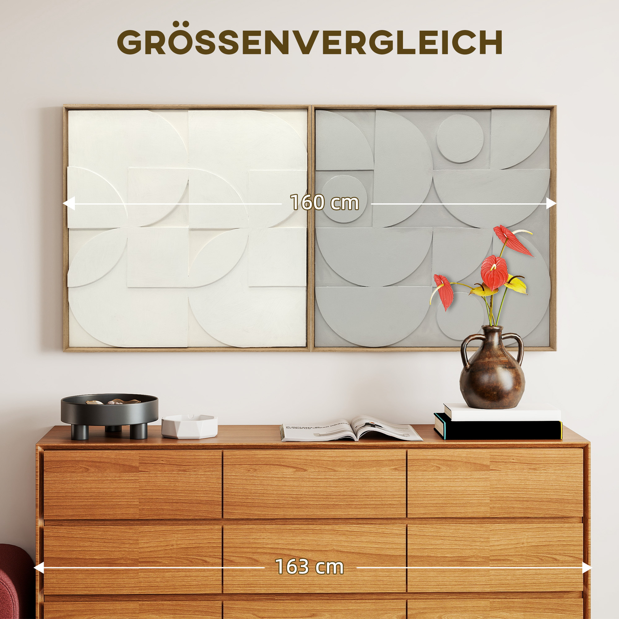 Wanddeko 3D 2er Set geometrisch Wanddekoration Modern Wand Deko für Wohnzimmer, Flur, 80 x 3,5 x 80 cm, Weiß
