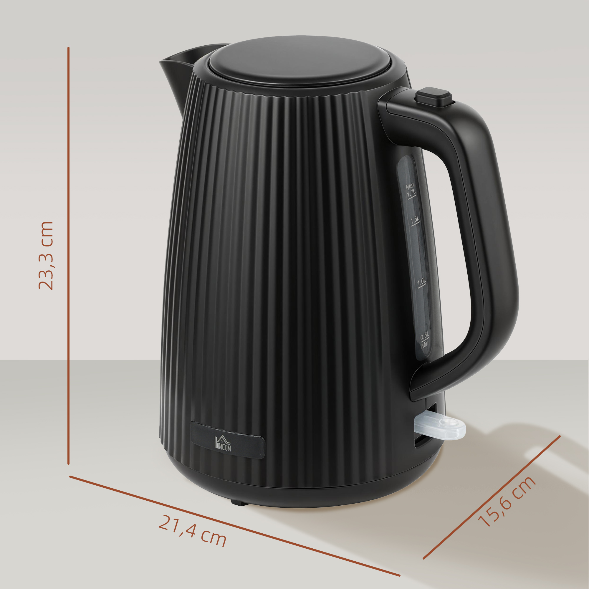 Elektrischer Wasserkocher, 1,7L, Schnellkochfunktion, 2200W, mit herausnehmbarem Kalkfilter, Abschaltautomatik, Schwarz