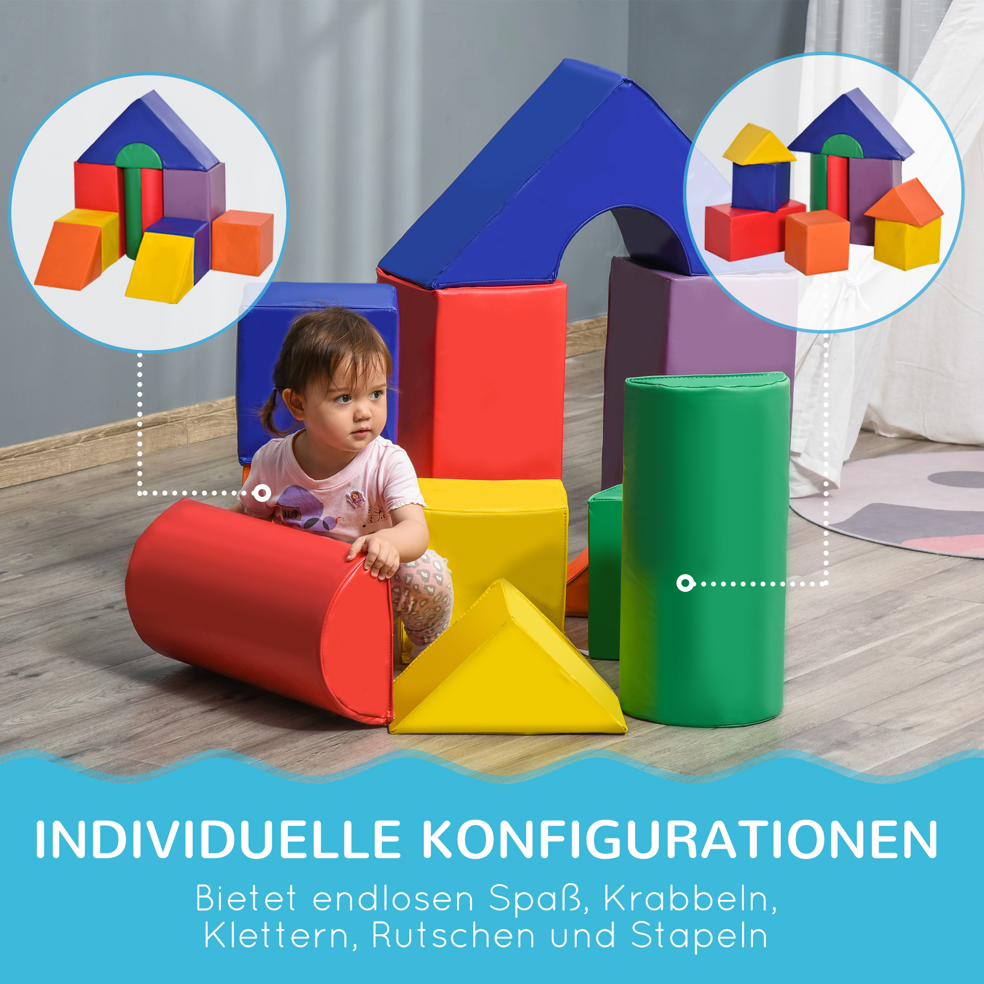 große Spielklötze für Kinder, 11-teiliges Set, für Kinder 1-3 Jahre, Schaumstoff, Bunt
