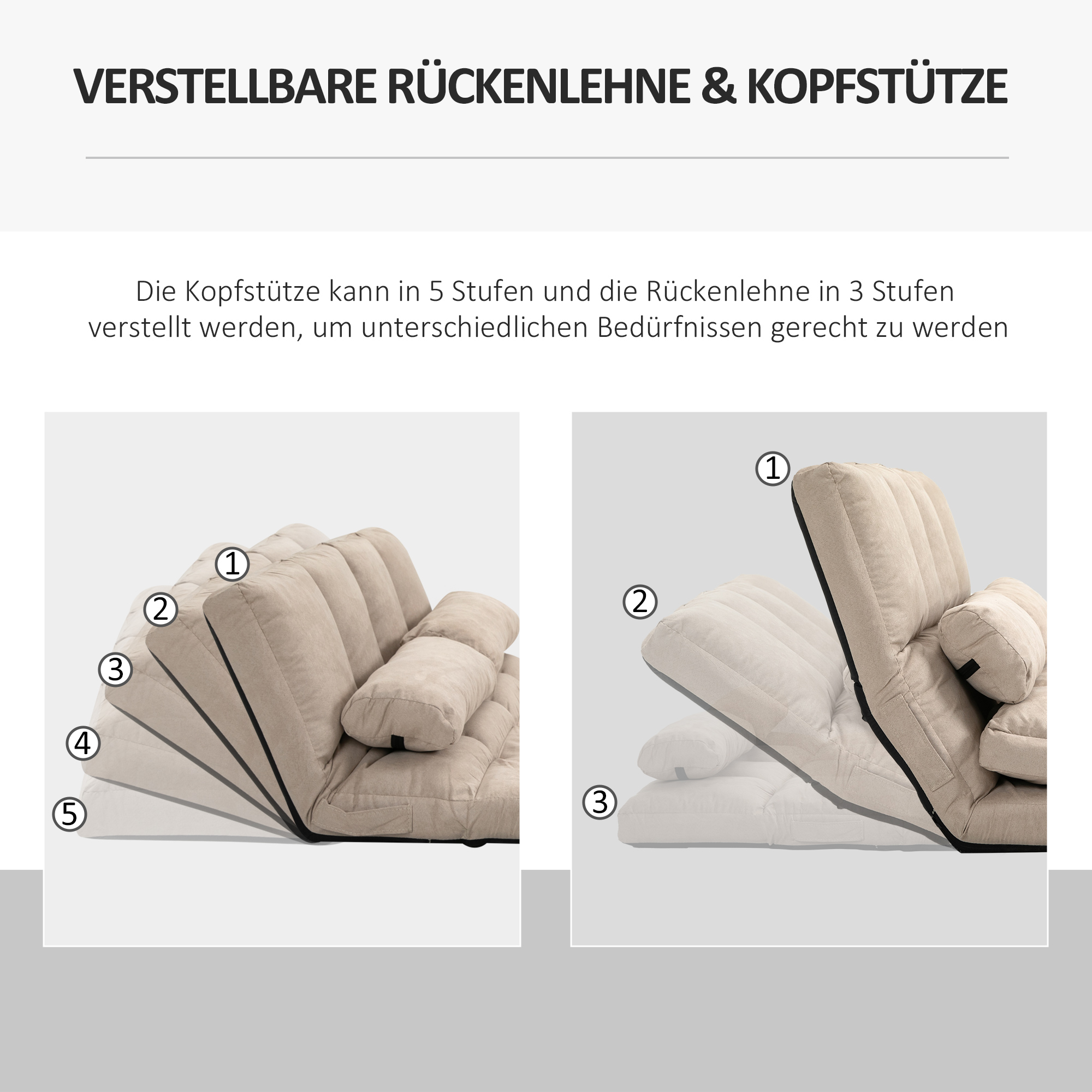 2-in-1 Bodensessel, Rückenlehne, Verstellbar, 102 x 73 x 60 cm, Beige