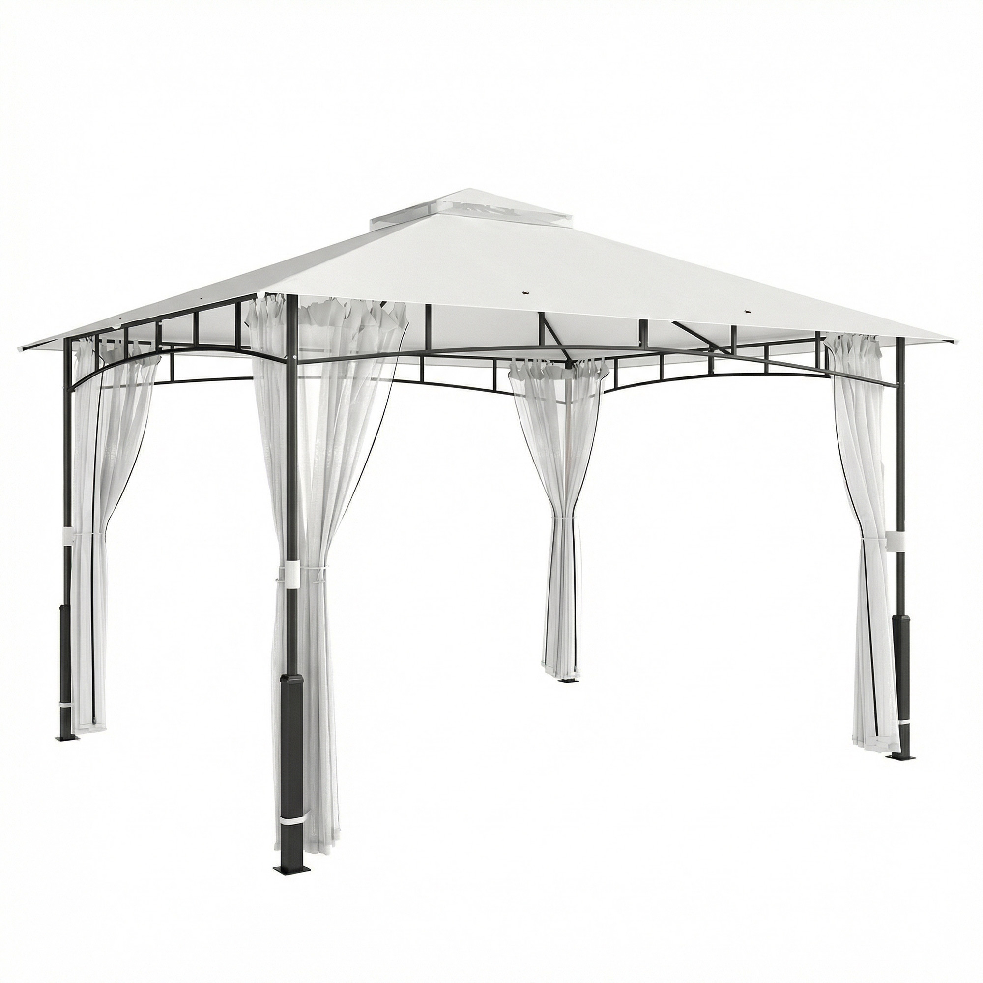 Pavillon, 3x3,6 m wasserabweisend Stabil Gartenpavillon mit Moskitonetz, Doppeldach, für Garten, Terrasse, Schwarz