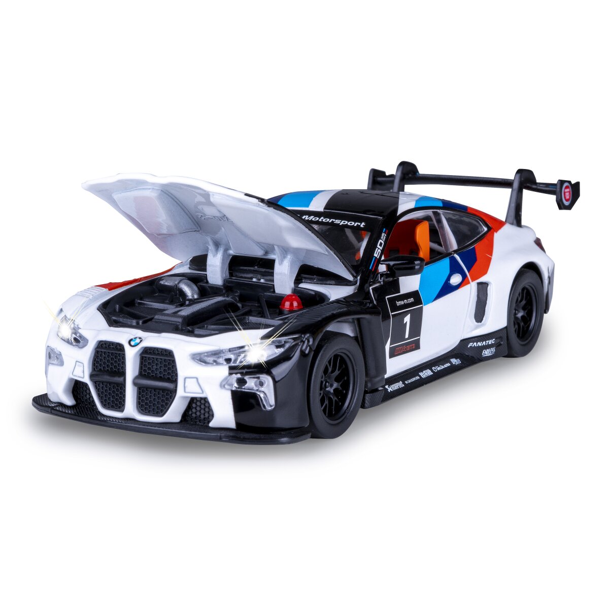 BMW M4 GT3 Diecast 1:32 weiß inkl. Knopfzellen
