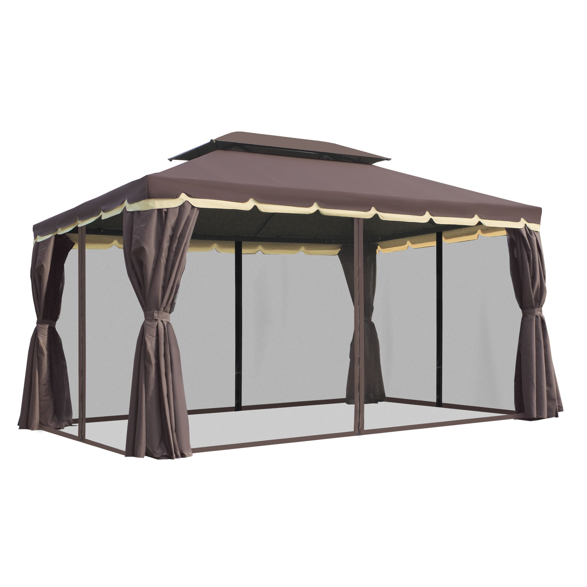 Gartenpavillon Pavillon 390 x 290 x 280 cm Gartenzelt Festzelt Partyzelt mit 4 x Seitenteile Moskitonetz wetterfest Aluminium Polyester Kaffee+Schwarz