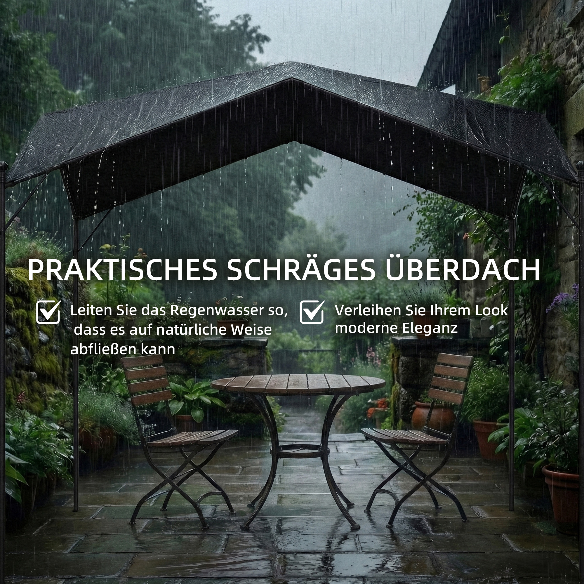Pergola Pavillon 3x3m Wasserabweisend Stabil winterfest Sonnenschutz mit Satteldach Dreiecksverstrebungen