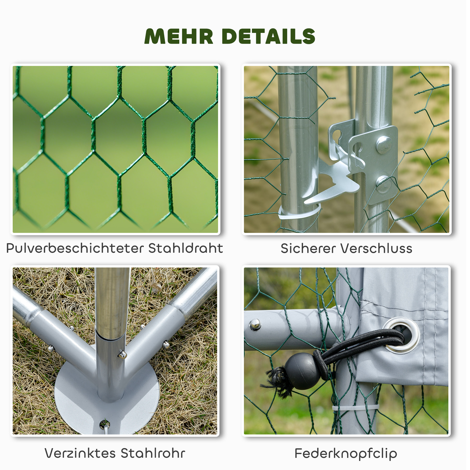 Freilaufgehege Verzinkter Stahl Hühnerstall mit wetterfester UV-Dachabdeckung abschließbarer Tür 2x2x2 m Silber