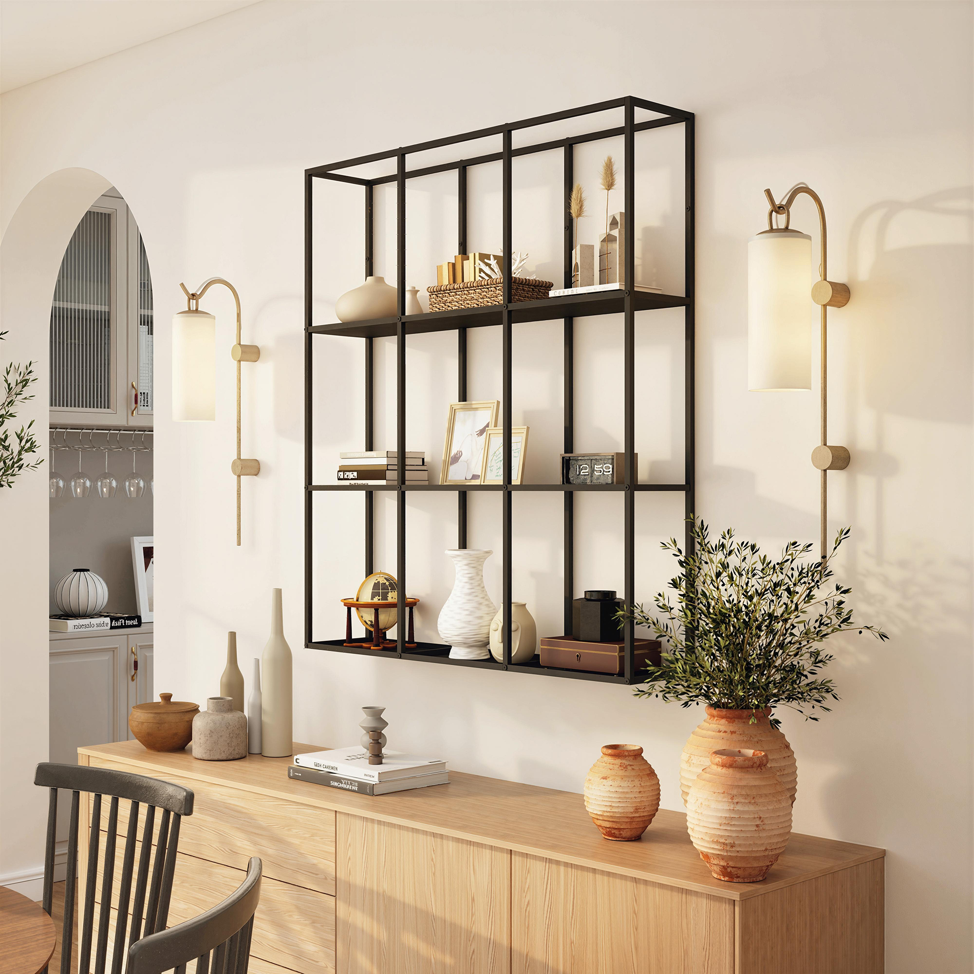 industrielles Wandregal mit 9 Fächern, Metallregal für Sammlerstücke, Ideal für Wohnkultur, Schwarz