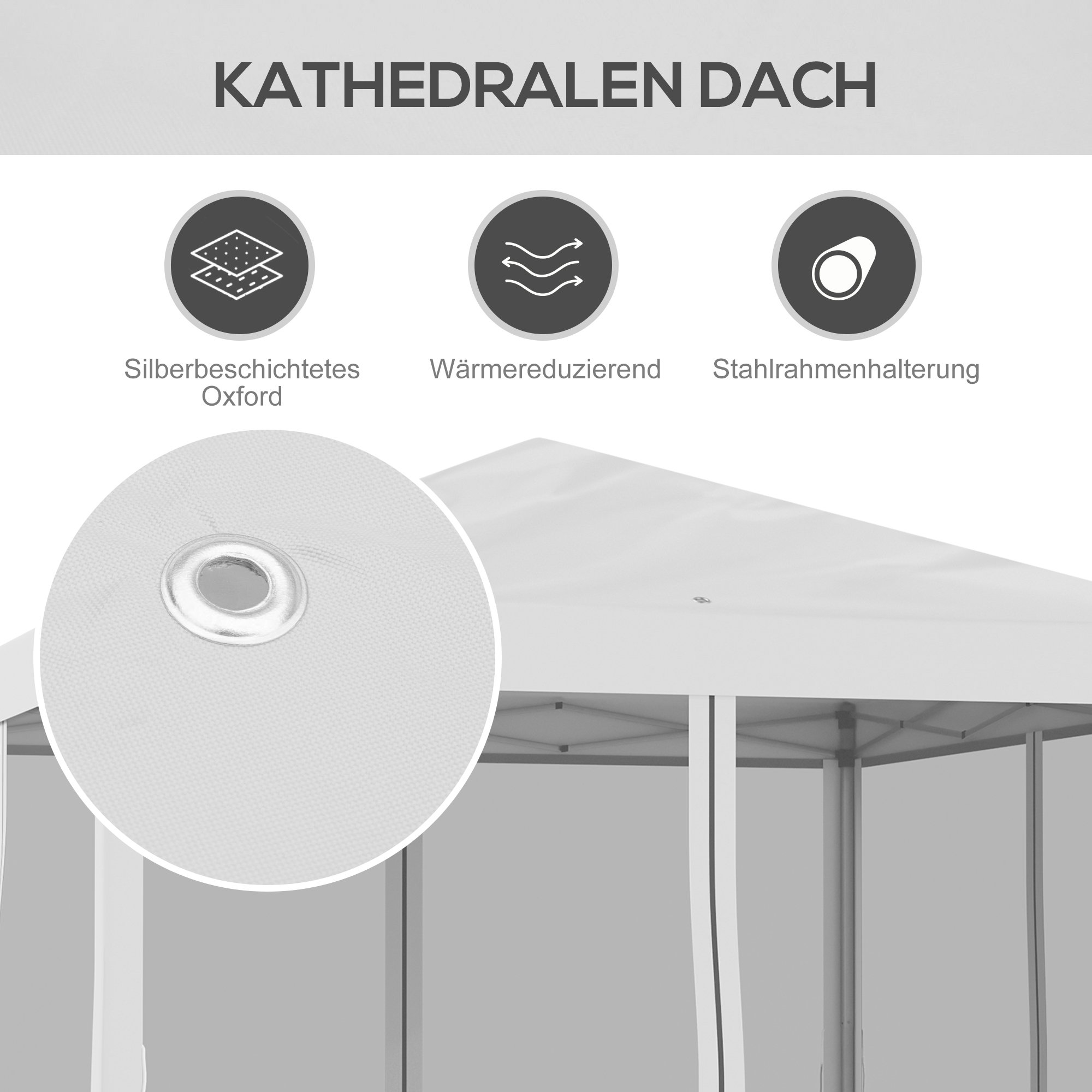 Faltpavillon, Faltzelt mit Seitenwänden inkl, Tragetasche, Gartenpavillon, Metall, Oxfordstoff, 3 x 3 m, Cremeweiß
