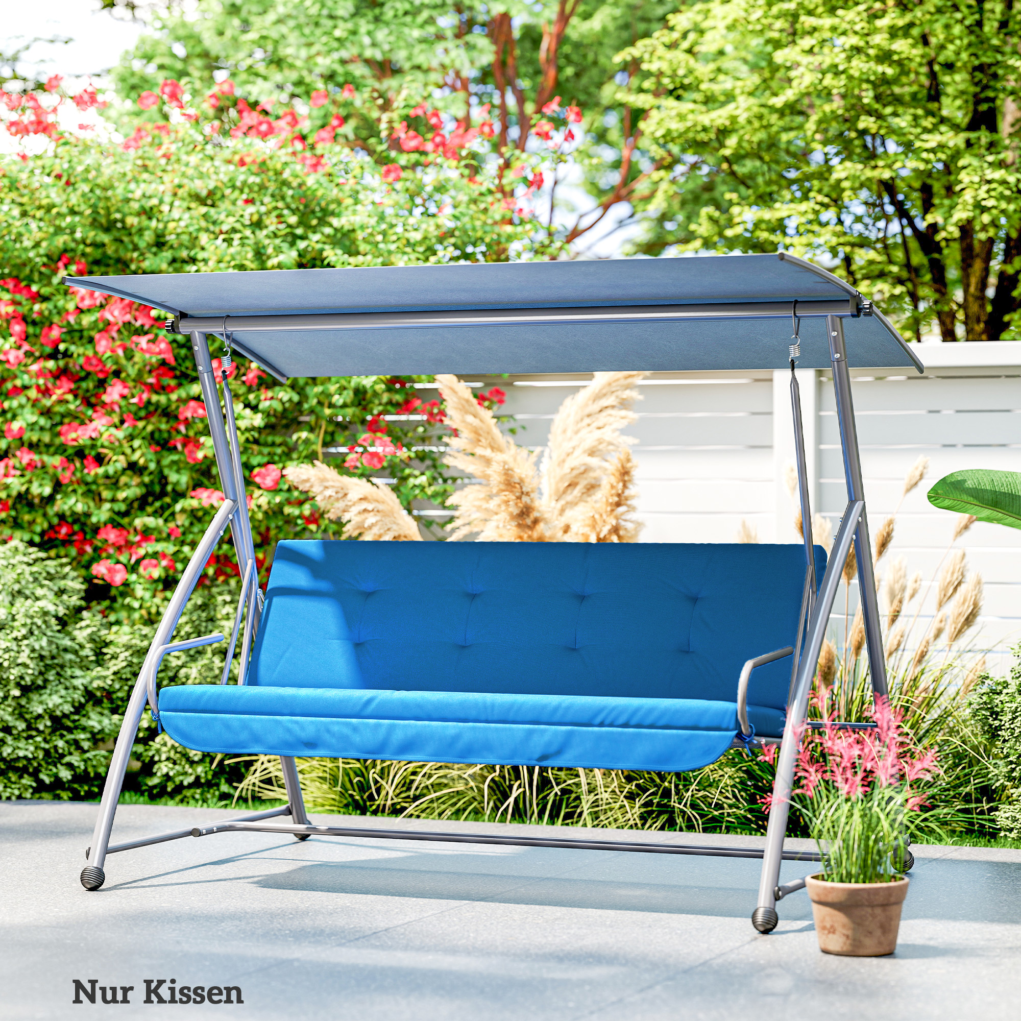 Auflagen-Set für Hollywoodschaukel 170 cm Stuhlkissen Schaukelauflage Sitzkissen Gartenschaukel Gartenpolster Rückenkissen Seitenkissen Blau