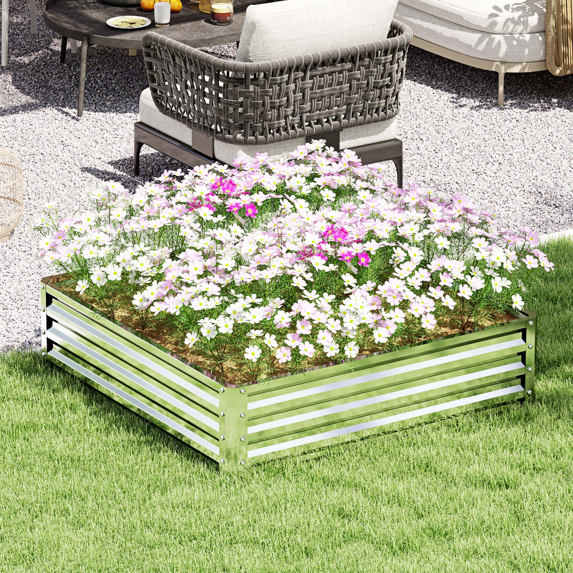Gartenbeet, Pflanzkasten mit Stahlgehäuse, Silber, 120 x 120 x 30 cm