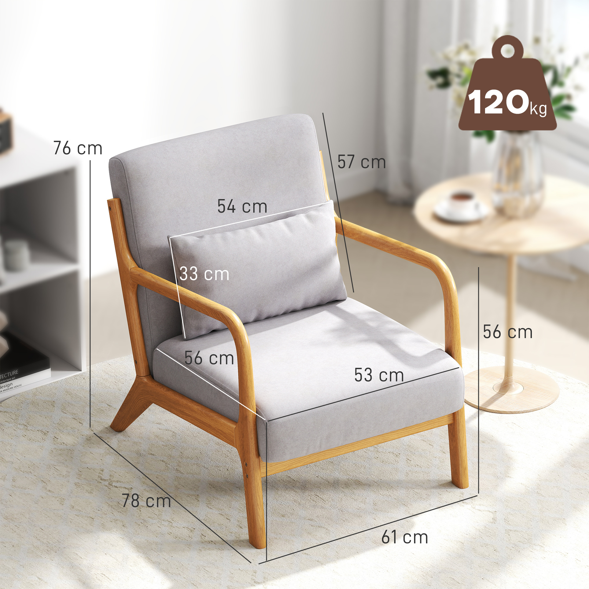 Eleganter Lounge-Sessel mit Holzrahmen und Schaumstoff-Polsterung, Samtoptik, für Wohnzimmer, Schlafzimmer, Grau