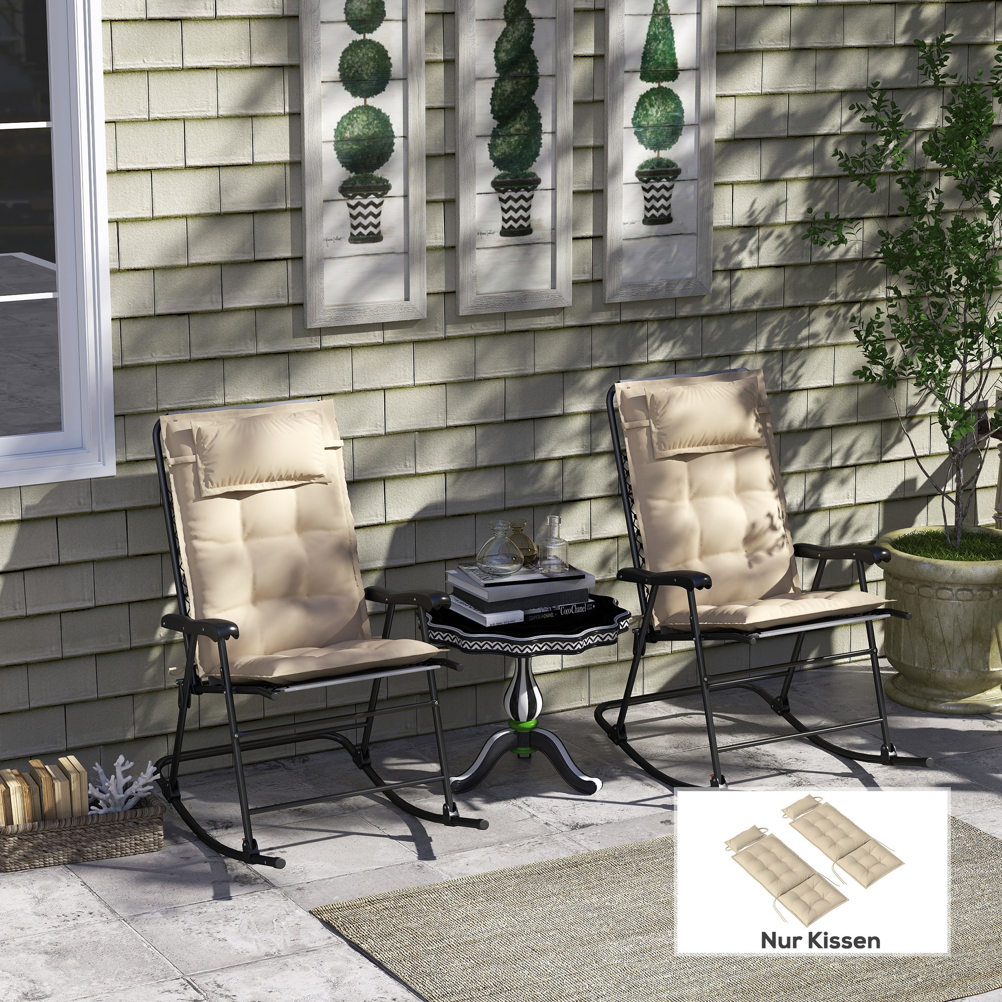 2er Set Auflage für Sonnenliege Wasserabweisend Liegenauflage für Gartenliege Polsterauflage 50x116x5 cm, Beige