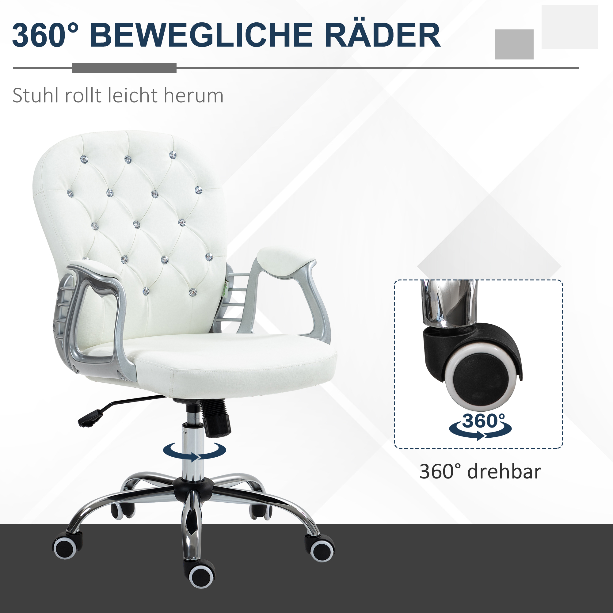 Bürostuhl, Ergonomisch Schreibtischstuhl mit Armlehne, Gepolsterter Rückenlehne Weiß