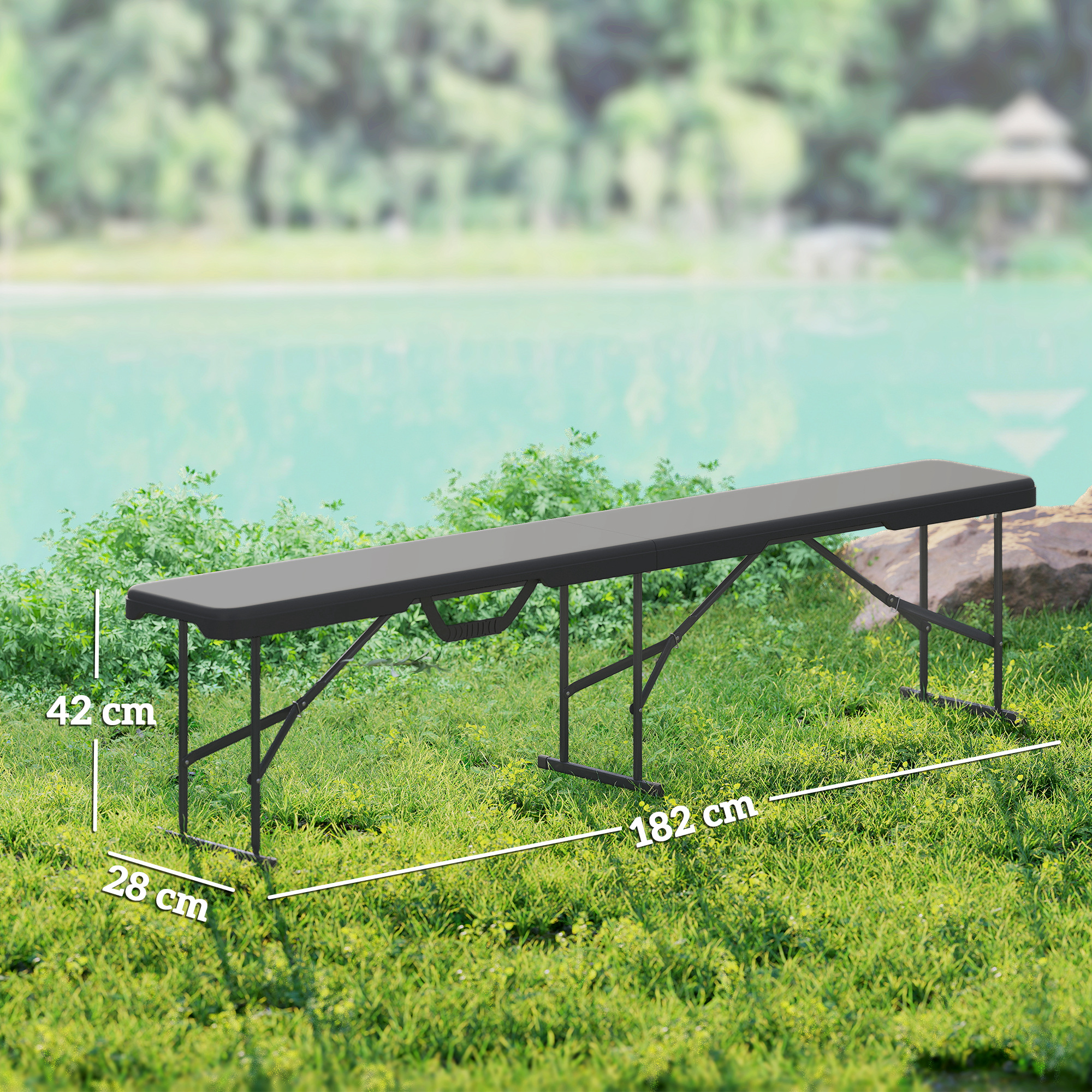 Campingbank, Kunststoff-Outdoor-Bank, 240 kg Belastbarkeit, Schwarz