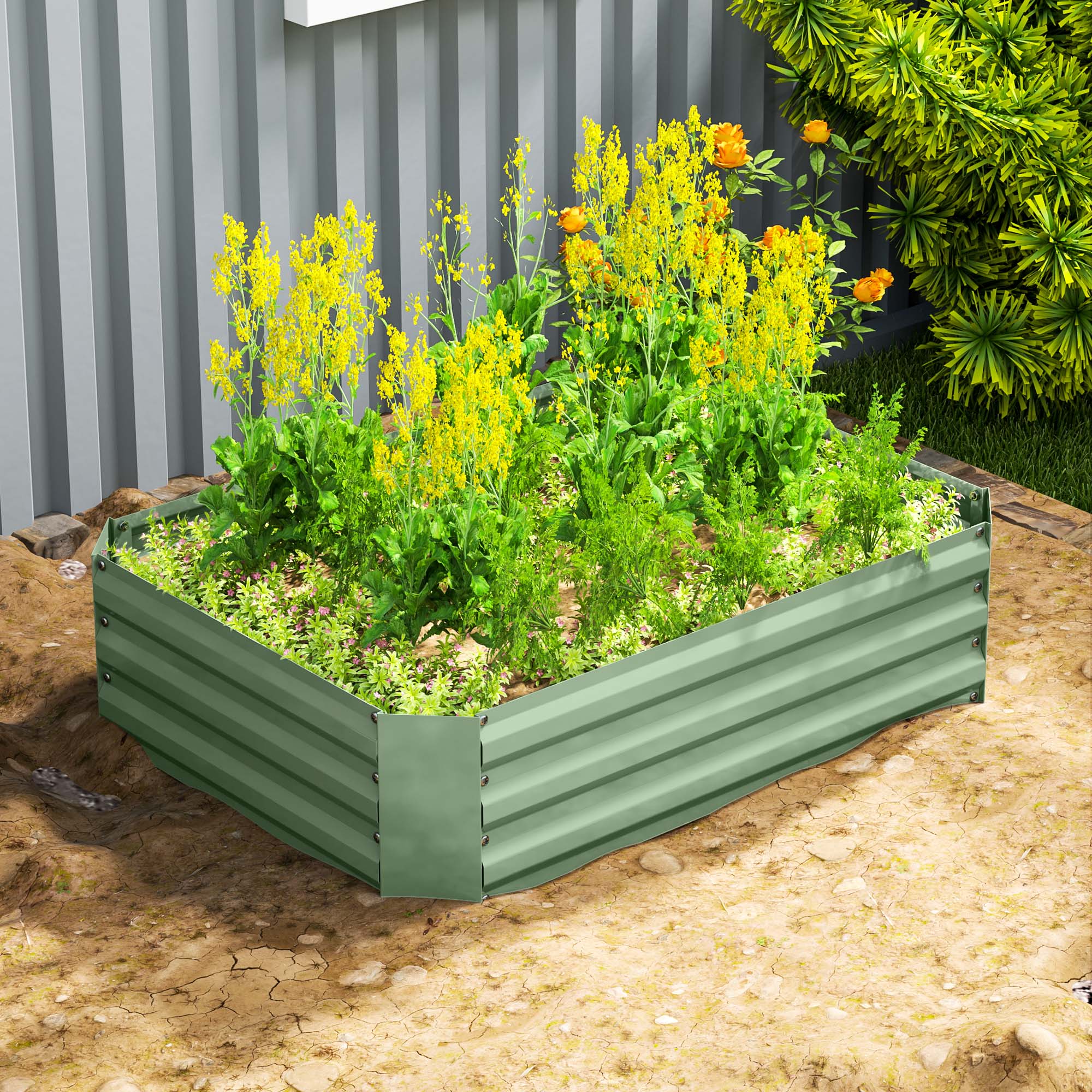Hochbeet aus verzinktem Stahl, Gartenbeet, Pflanzkasten für Garten, Blumenkasten, 120 x 90 x 30 cm, Dunkelgrün