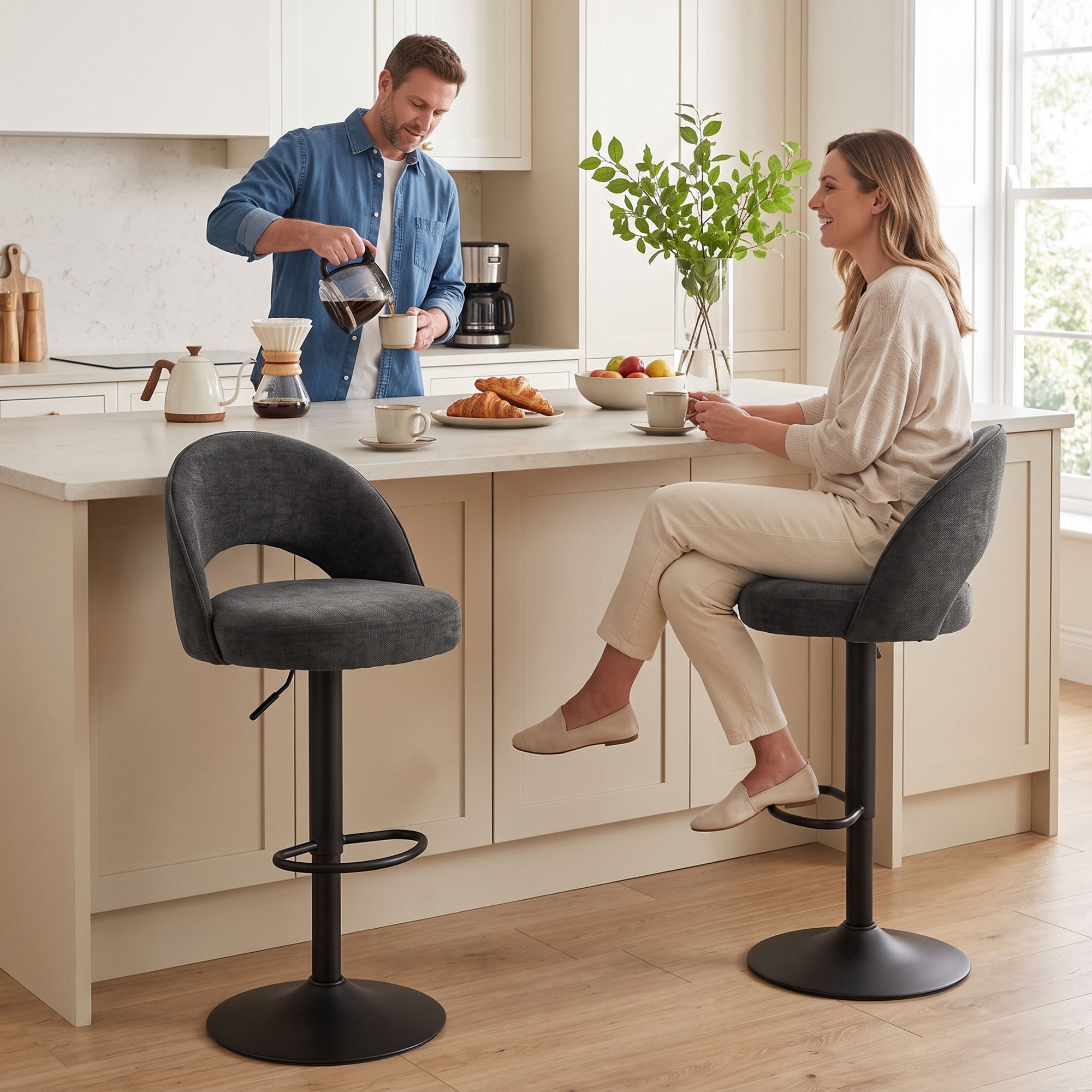 Barhocker 2er-Set, höhenverstellbar und drehbar, für Theke, Dunkelgrau