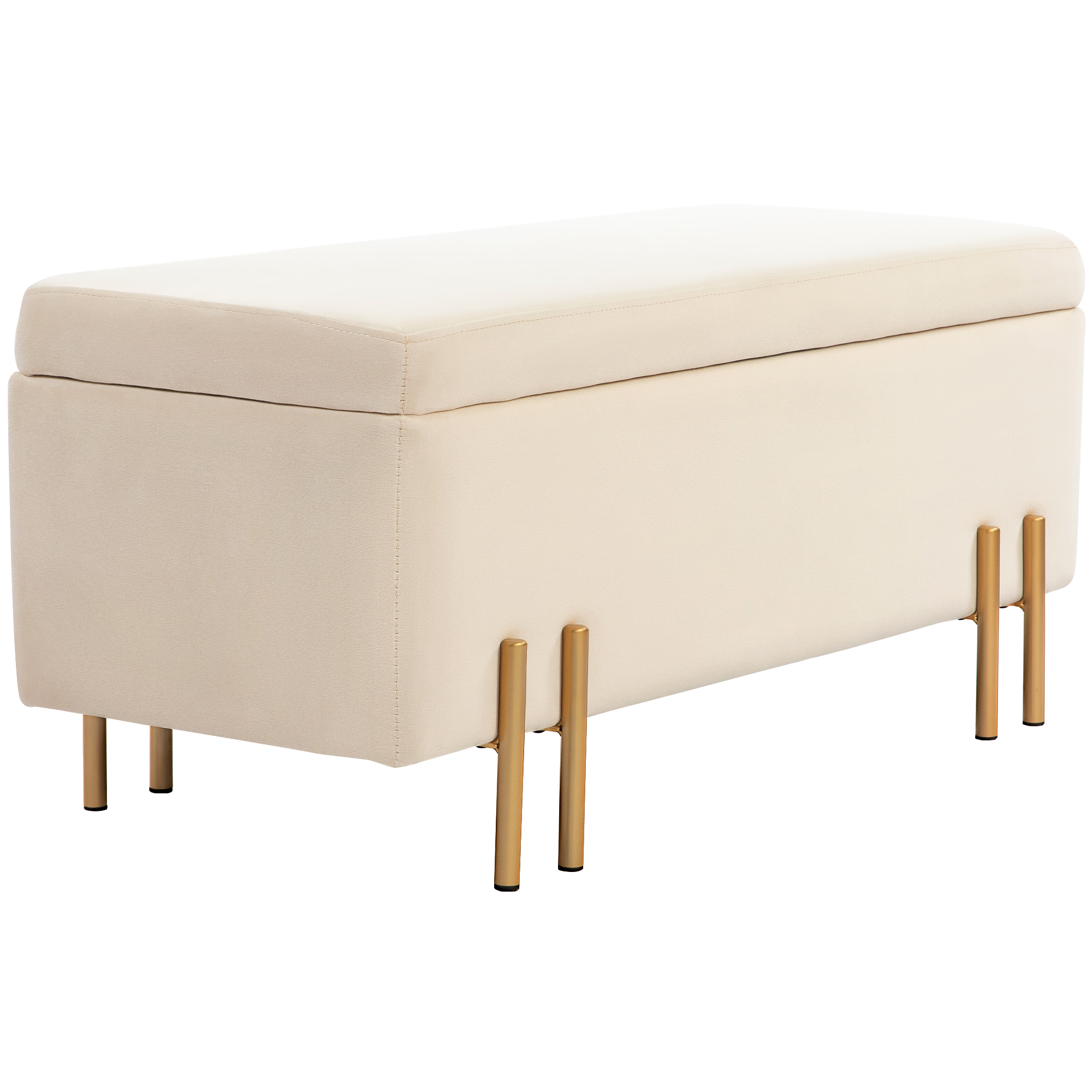 Polsterbank mit Stauraum, Truhenbank, Schaumstoff, Metall, Kautschukholz, 100 x 40 x 42 cm, Beige