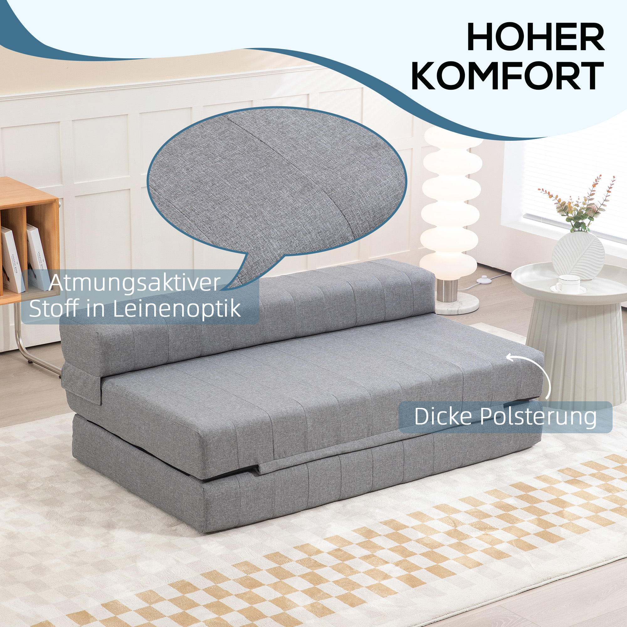 Klappsessel mit Bettfunktion, Gästebett, faltbar, bis 250 kg, 138x80x50 cm, Grau