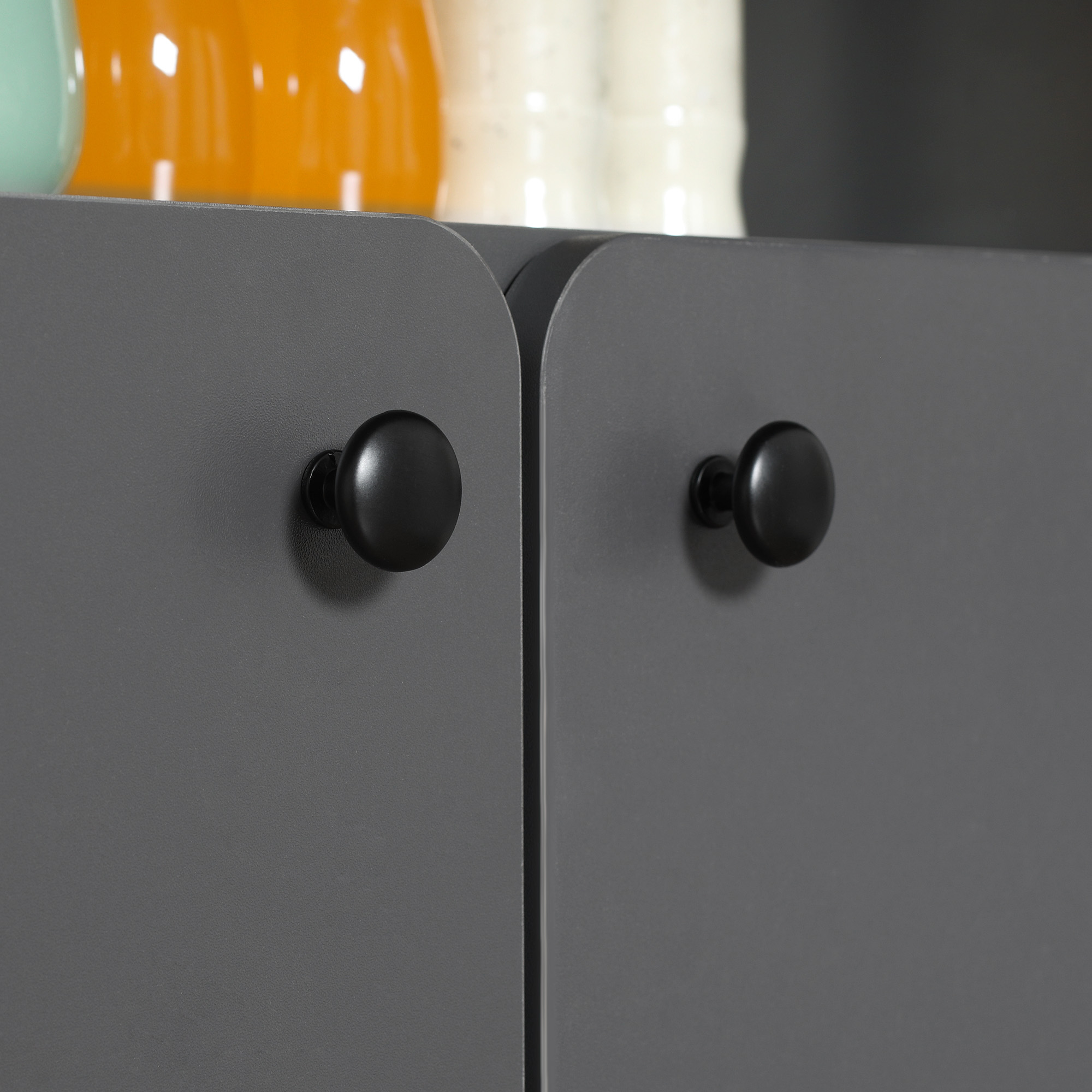 Klapptisch Rollschrank, zwei klappbare Tischseiten, Schrankfach, 4 Rollen, Hellgrau+Dunkelbraun, 70 x 83 x 75cm