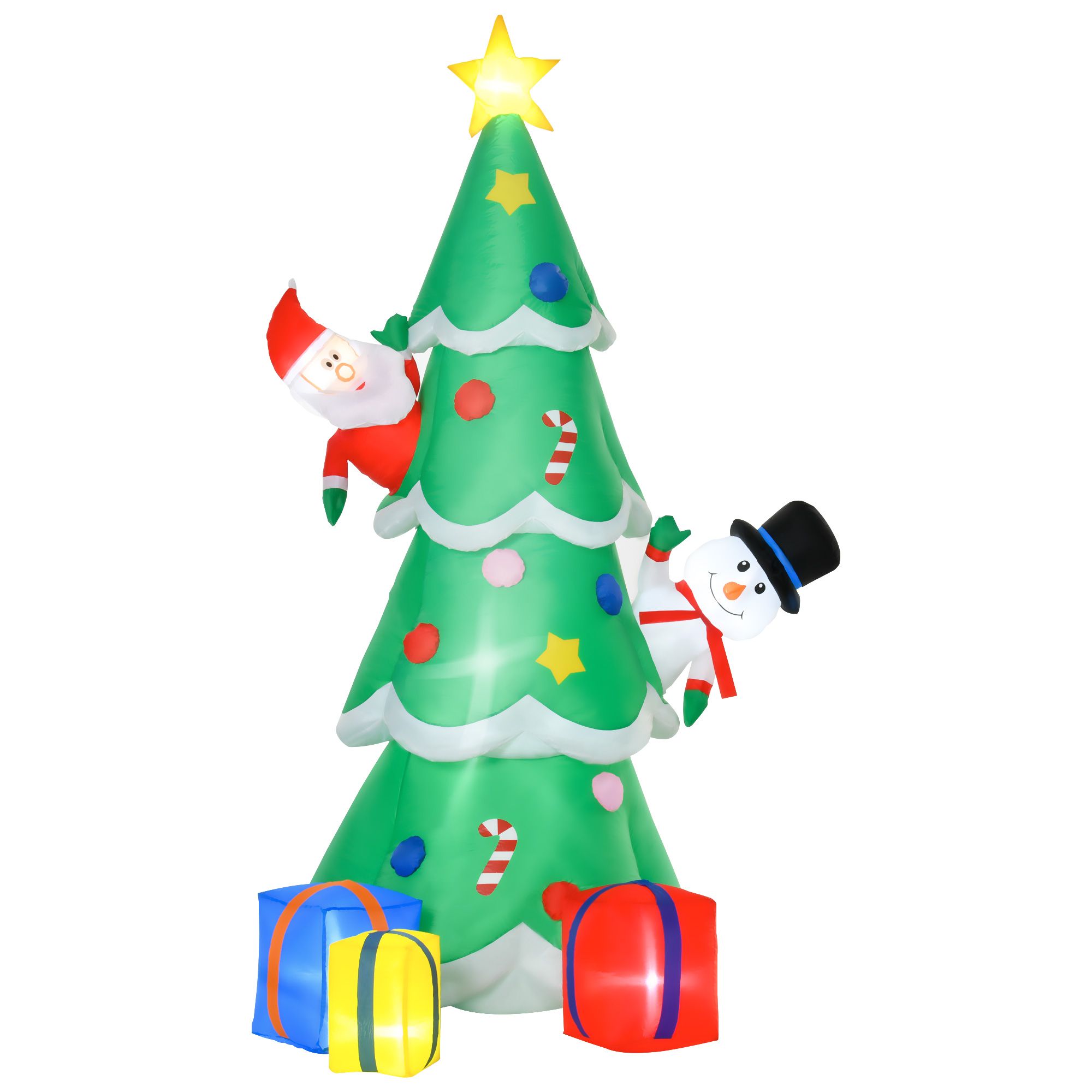 Aufblasbarer Weihnachtsbaum mit Weihnachtsmann Schneemann und Geschenkbox 210 cm Weihnachtsbeleuchtung LED Selbstaufblasend Polyester Grün 144 x 125 x 210 cm Aufblasbarer Weihnachtsbaum mit Weihnachtsmann Schneemann und Geschenkbox 210 cm Weihnachtsbeleuchtung LED Selbstaufblasend Polyester Grün 144 x 125 x 210 cm