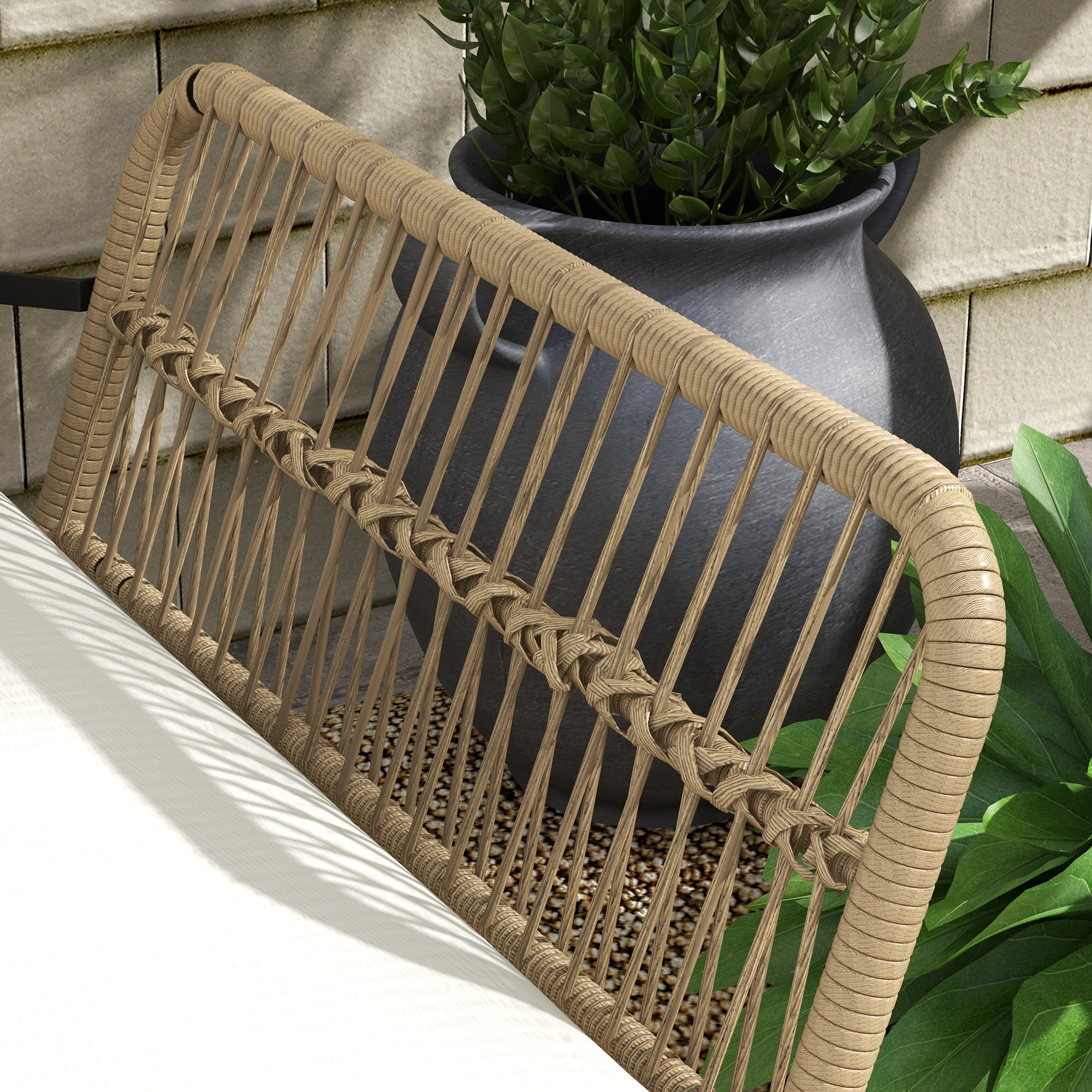 Gartensitzgrupp Loungemöbel-Set, PE Rattan, 122 x 79 x 75 cm, Natur + Cremweiß