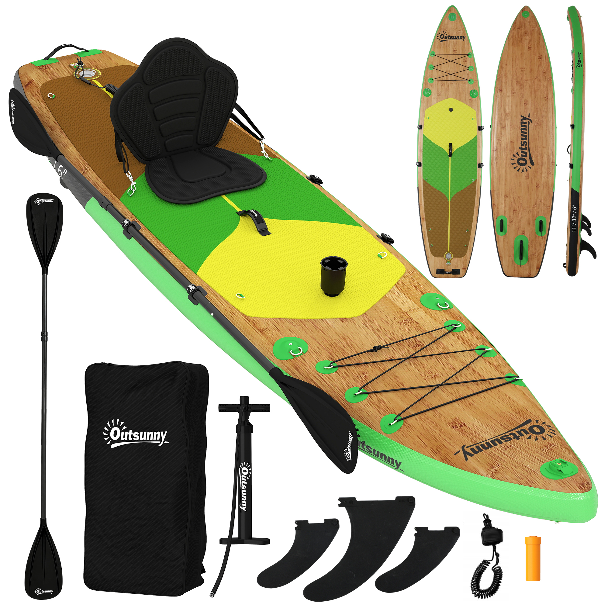 Stand Up Paddling Board Set Aufblasbar 335cm SUP Board mit Kajak Sitz, Verstellbares Doppel-Paddel Fußschlaufe