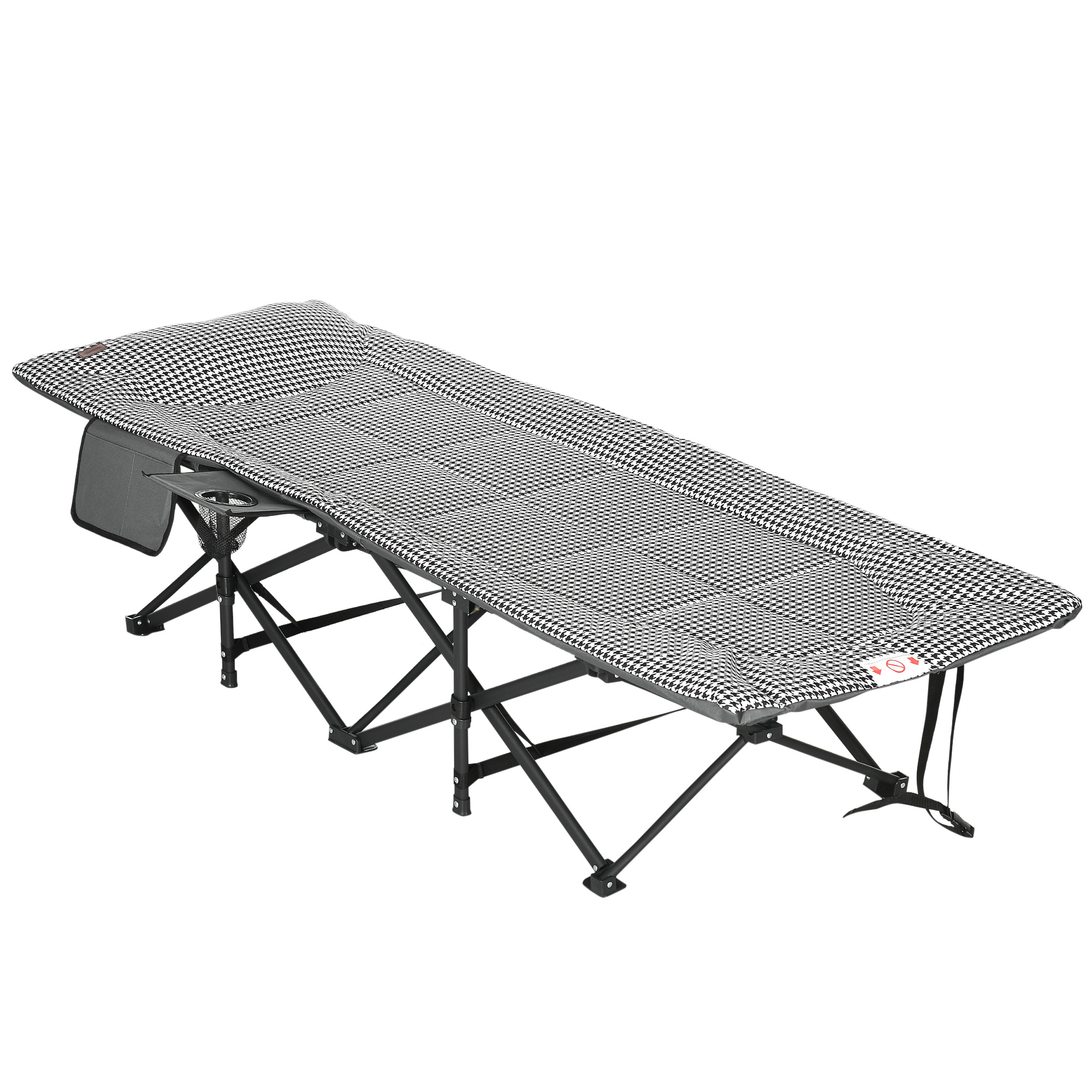 Sonnenliege, klappbar, 1 Seitentasche, 1 Getränkehalter, 68 cm x 186 cm x 48 cm, Schwarz + Weiß