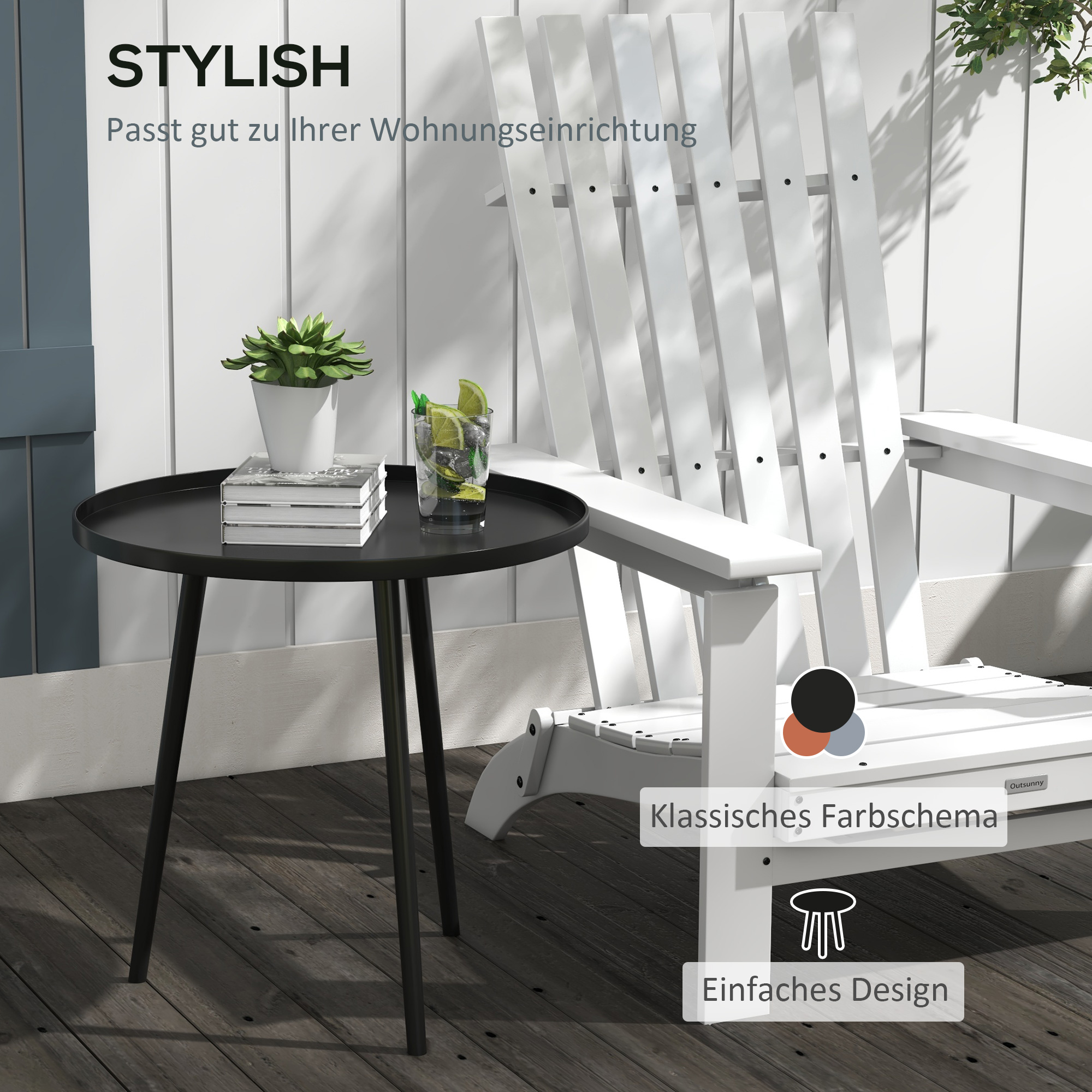 Outdoor Beistelltisch, Gartentisch, runder Terrassentisch, Stahl, ?40 x 50Hcm, Schwarz