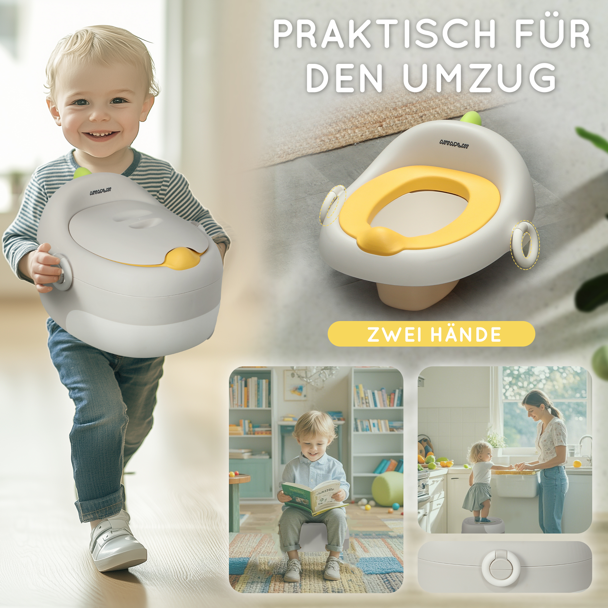 3-in-1 Kinder-Töpfchen, abnehmbarer Sitz, Kunstleder-Polster, bis 50 kg, 6 Monate bis 6 Jahre, Grau