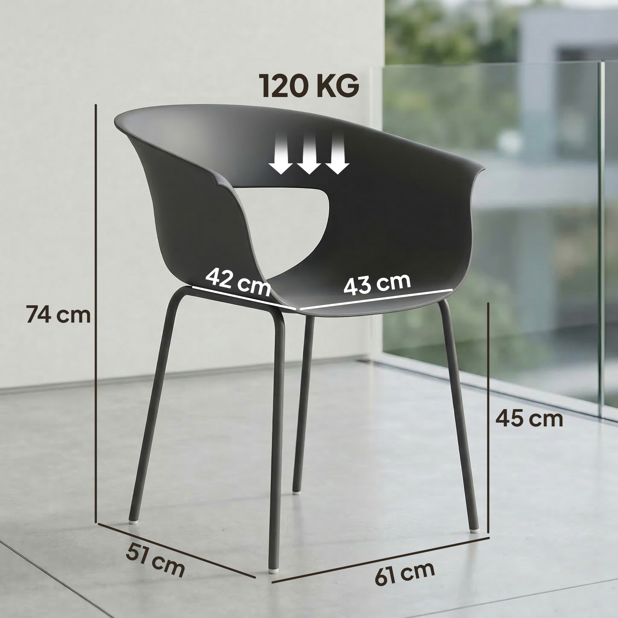 Gartenstühle 4er Set ergonomisch Balkonstühle mit Ausschnittdesign Armlehne Wetterfest rostbeständig Dunkelgrau