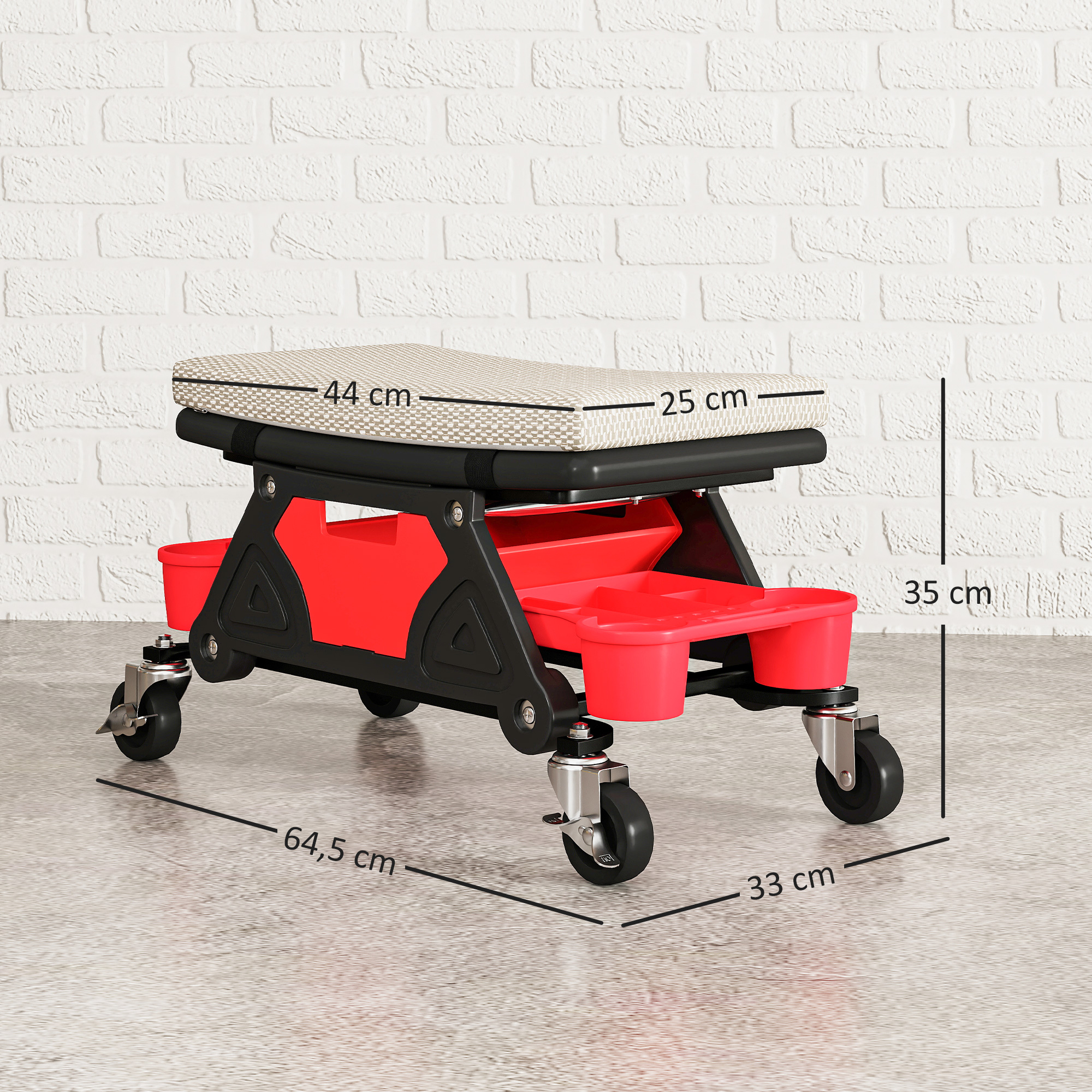 Werkstatthocker mit Rollen Ablagefläche 35cm hoch Rollhocker bis 135 kg belastbar Grau