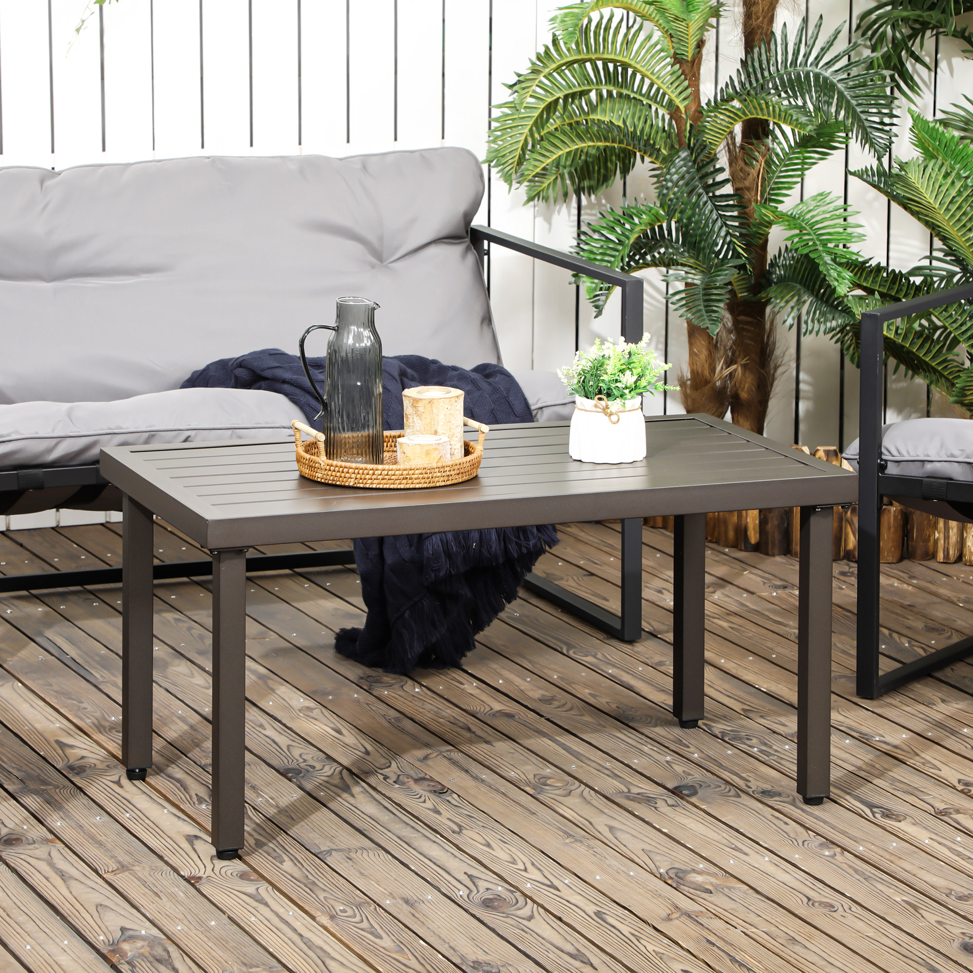 Gartentisch, Beistelltisch, Stahlrahmen, braun, 91 x 51 x 46 cm