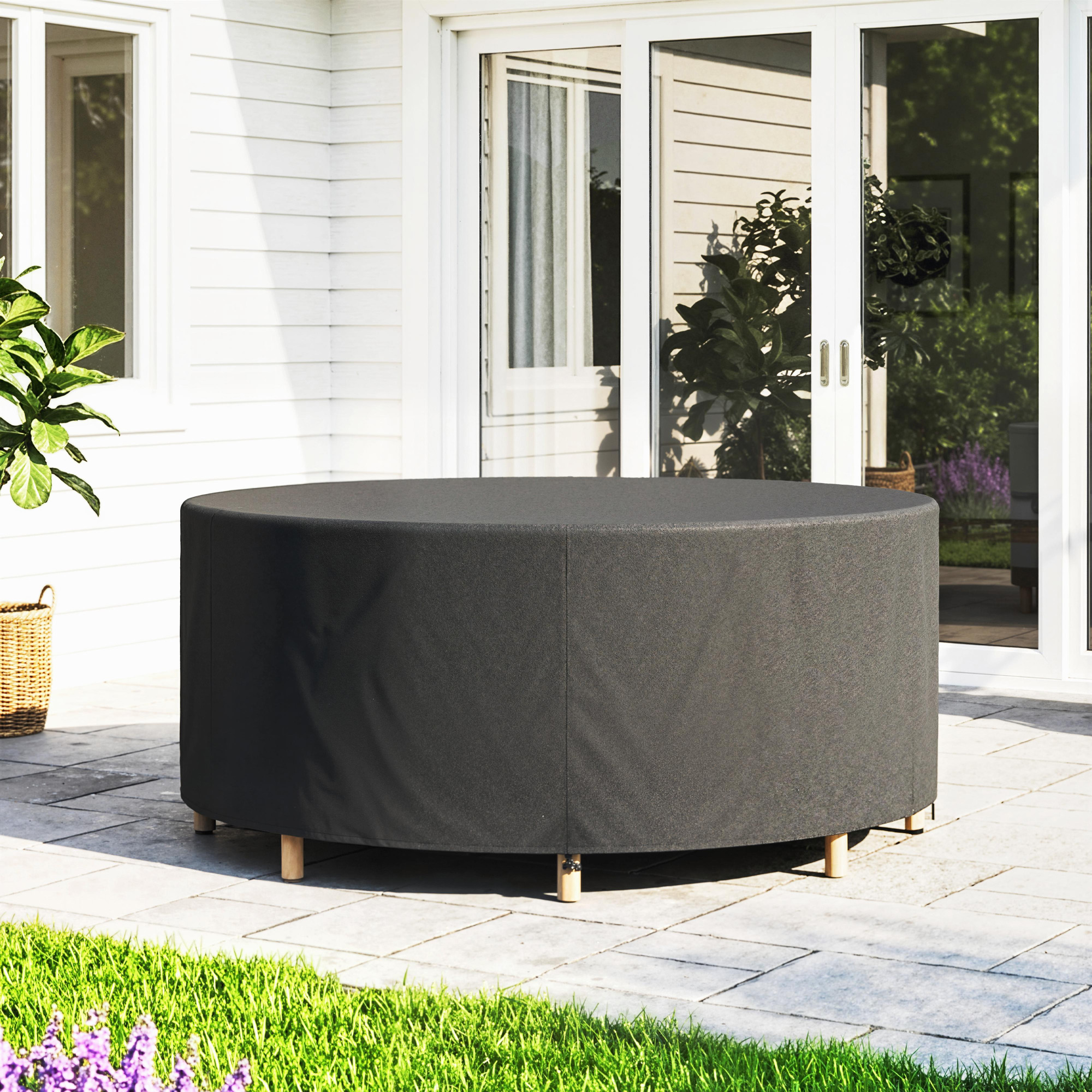 Schutzhülle für Gartenmöbel Winterfest Wasserdicht Abdeckung Anti-UV Abdeckplane 420D Oxford Gewebe Ø214x70Hcm Schwarz