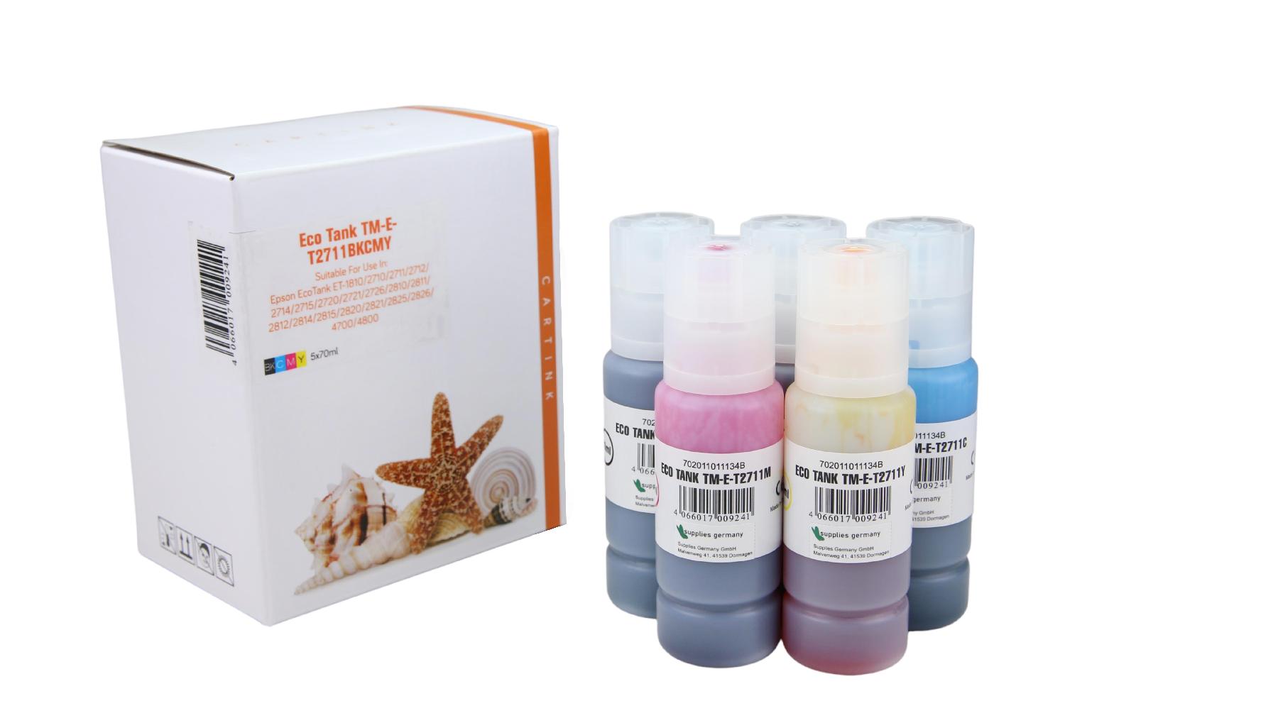 Multipack T2711 alternativ Eco Tank Nachfüllflasche für Epson / C13T00P640 / 2x BK  CMY / 70ml