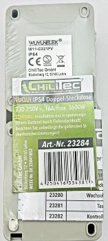 NUQUI Feuchtraum Doppel-Steckdose verti., IP54, Aufputz, 250V~/ 16A