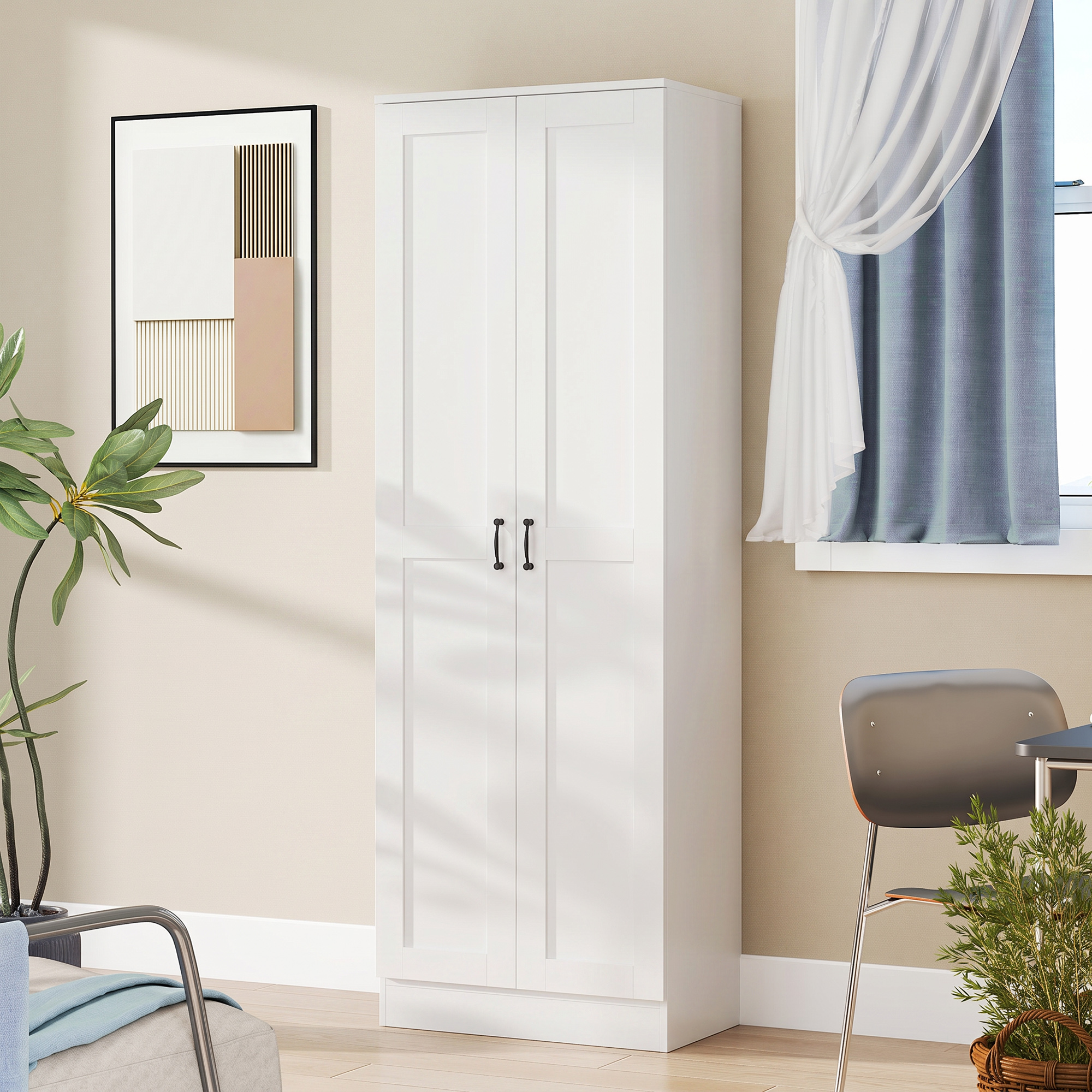 Vorratsschrank 175 cm mit Stauraum, Küchenschrank mit Soft-Close-Türen und verstellbaren Einlegeböden, Weiß