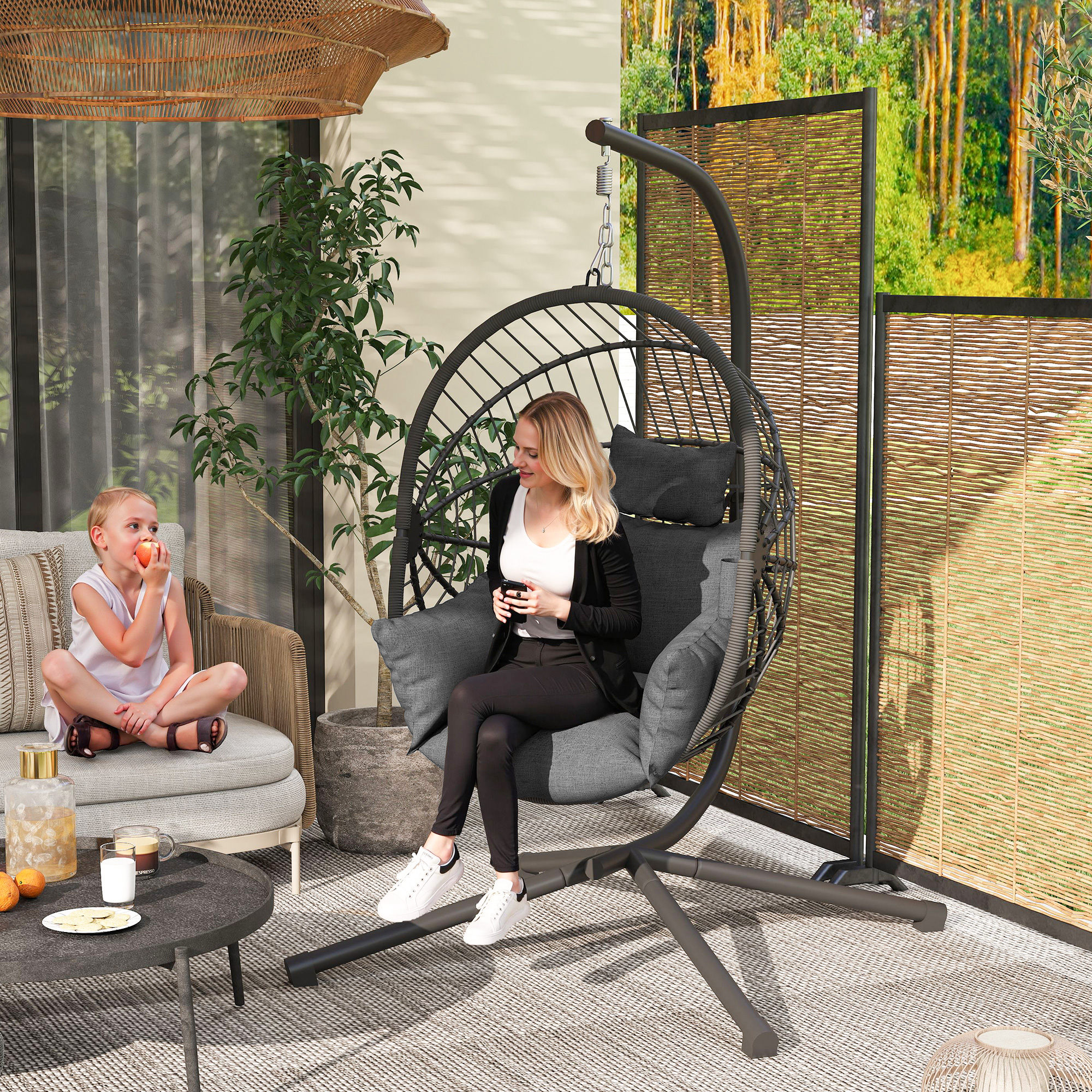 Outdoor Hängesessel Hängesessel, inkl. Polster, Egg-Chair, 120 cm x 106 cm x 188 cm,  Grau
