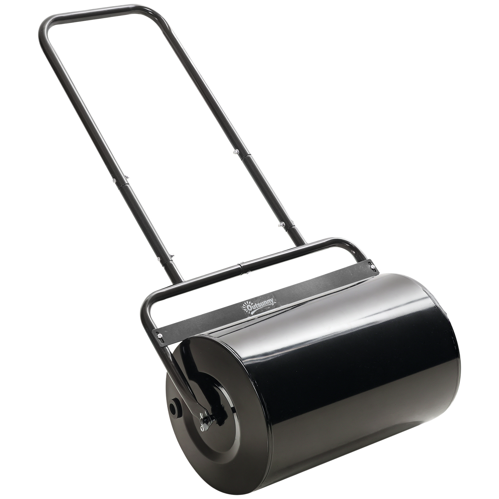 Rasenwalze mit U-Griff, Gartenwalze, Gartenrolle, 32 cm Durchmesser, 38 L Wasser-/62 kg Sand, Metall, Schwarz, 58 x 32,5 x 113 cm