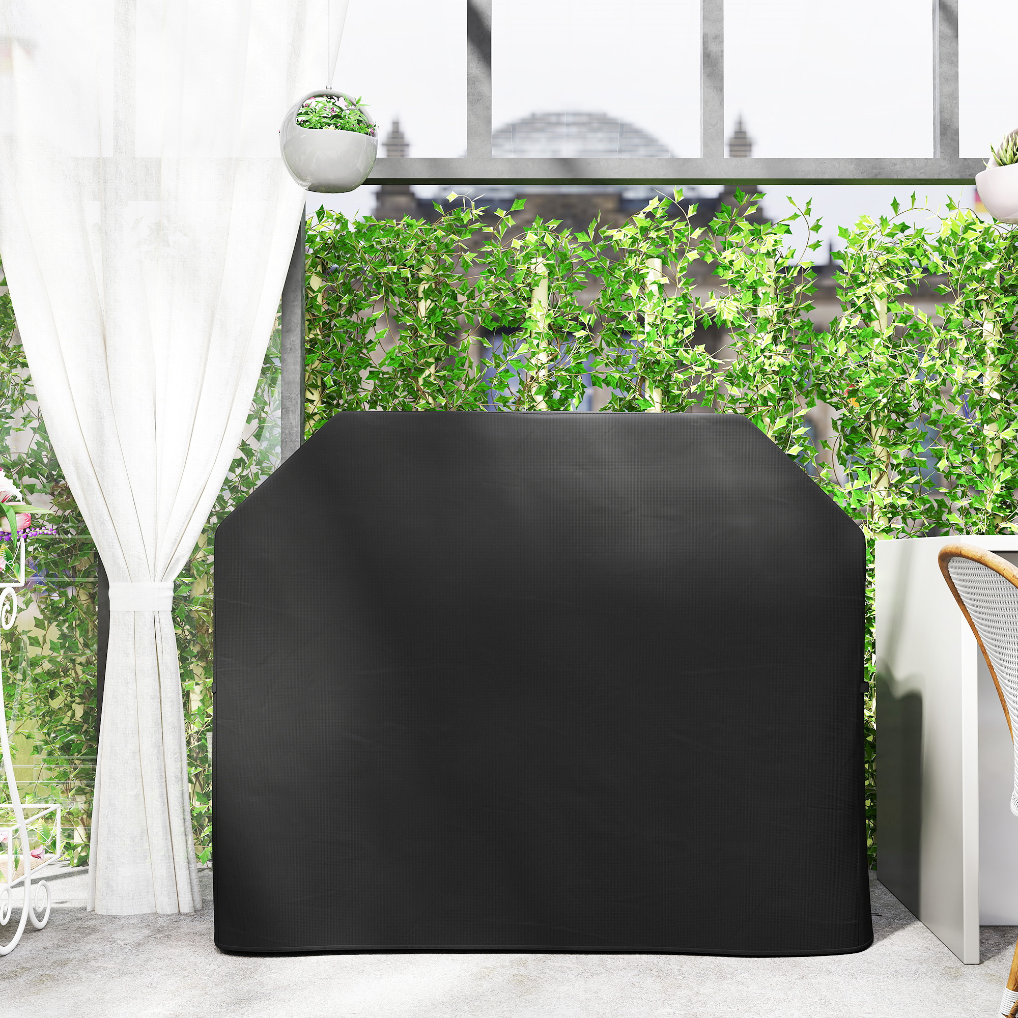 Grillabdeckung Schutzabdeckung für Grill Grillplane, wetterbeständig, 147 x 61 x 120cm, Schwarz