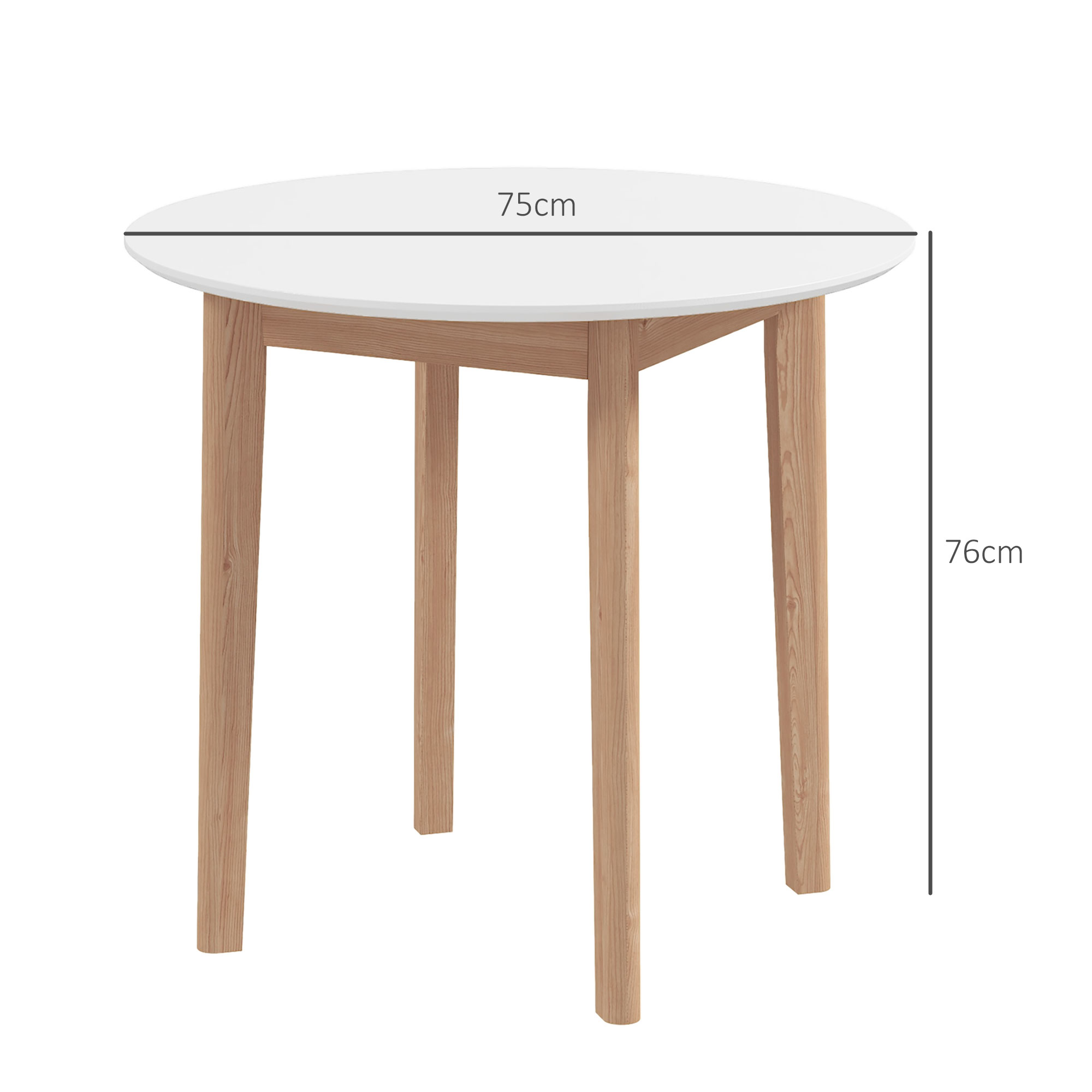 Esstisch Küchentisch Runder Tisch, Skandi-Design, 75 cm x 75 cm x 76 cm, Weiß + Natur