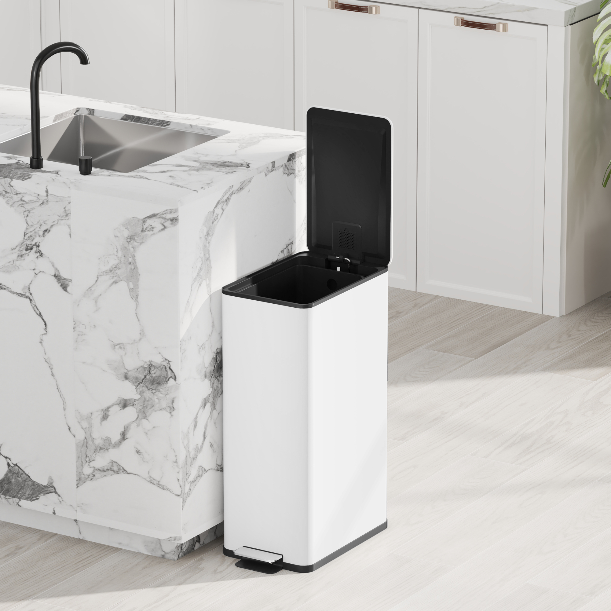 Mülleimer 20l, Soft-Close-Deckel, Deodorant-Fach, Fingerabdrucksicher, Edelstahl, Weiß