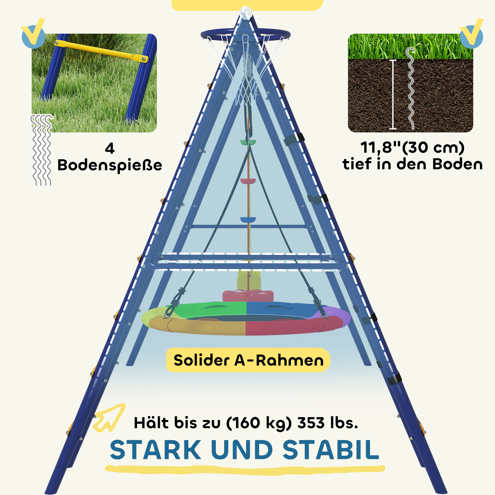 Kinderschaukel-Set, Stahl, 3-8 Jahre, 6-in-1-Design, Bunt