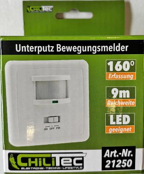 Unterputz PIR-Bewegungsmelder 160° / LED geeignet, 3-Draht Technik, weiß