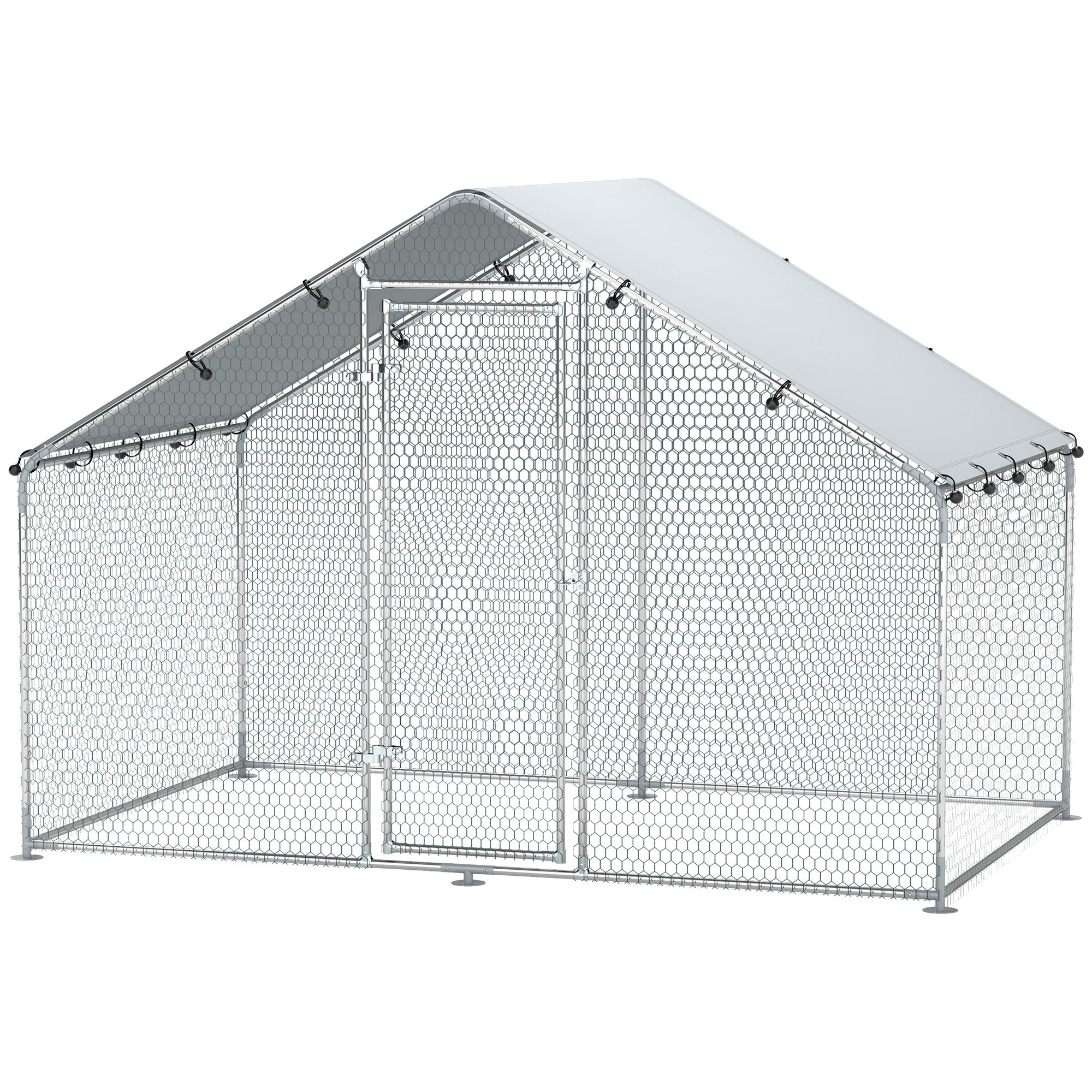 Hühnerauslauf für 5-8 Hühner, Dachplane, verriegelbare Tür, Stahlrahmen, 5,1 m², 3 x 1,7 x 1,9 m