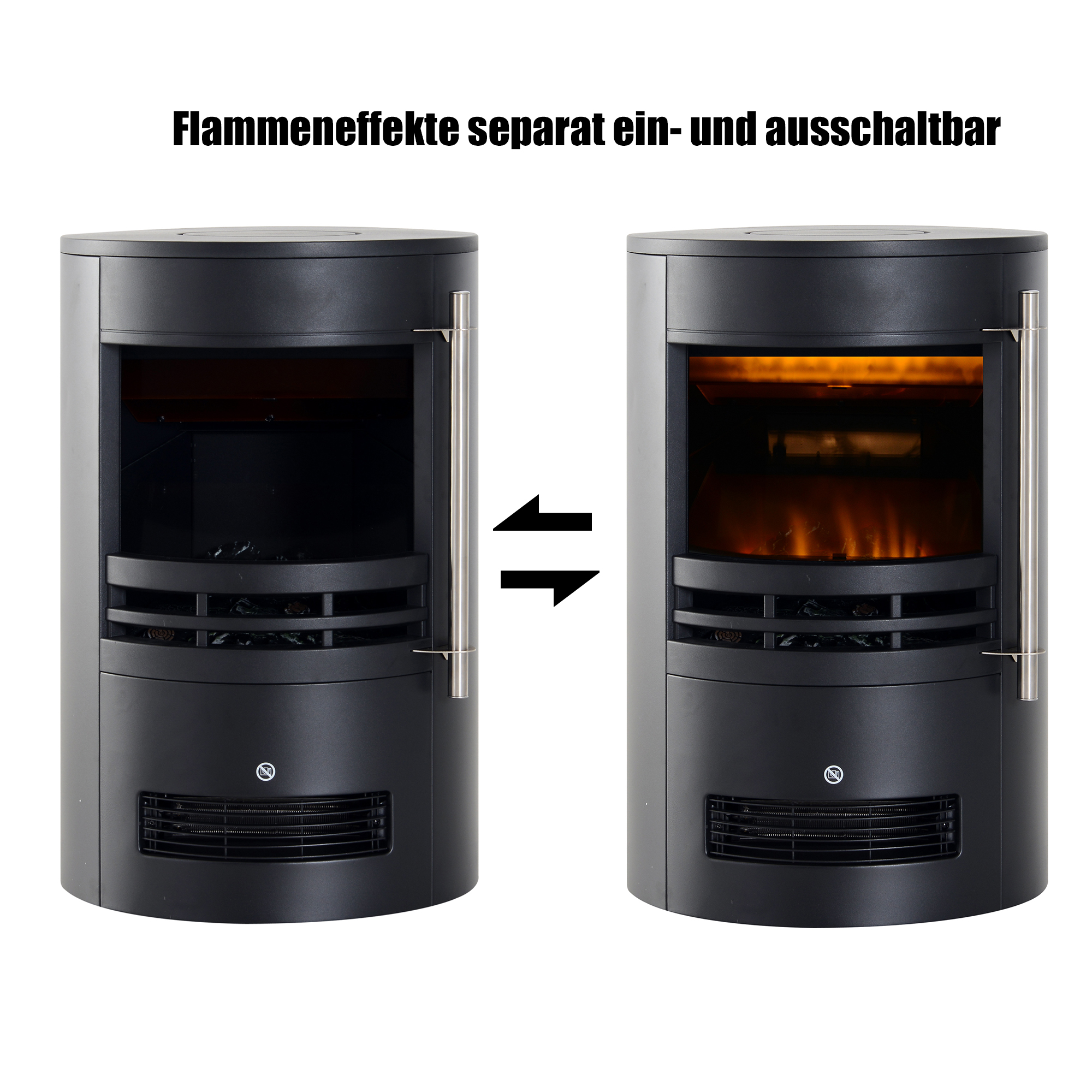 Elektrokamin mit Heizung, elektrischer Kamin mit LED Flammeneffekt, 900/2000W Dekokamin, elektrisch Kaminfeuer Kaminofen, Schwarz