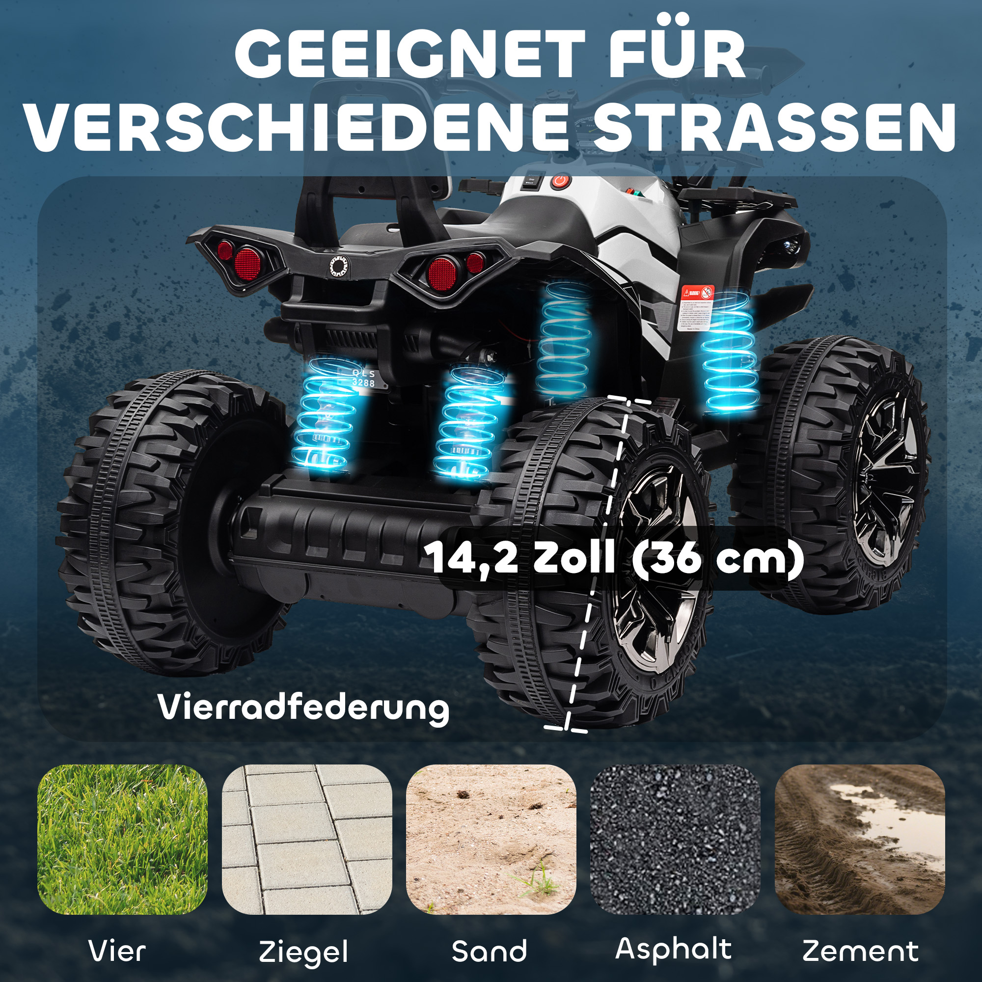 Elektro-Kinderquad, 3-8 km/h, 45 Min. Betriebszeit, LED-Scheinwerfer, Musikplayer mit USB, für Kinder 3 bis 5 Jahre