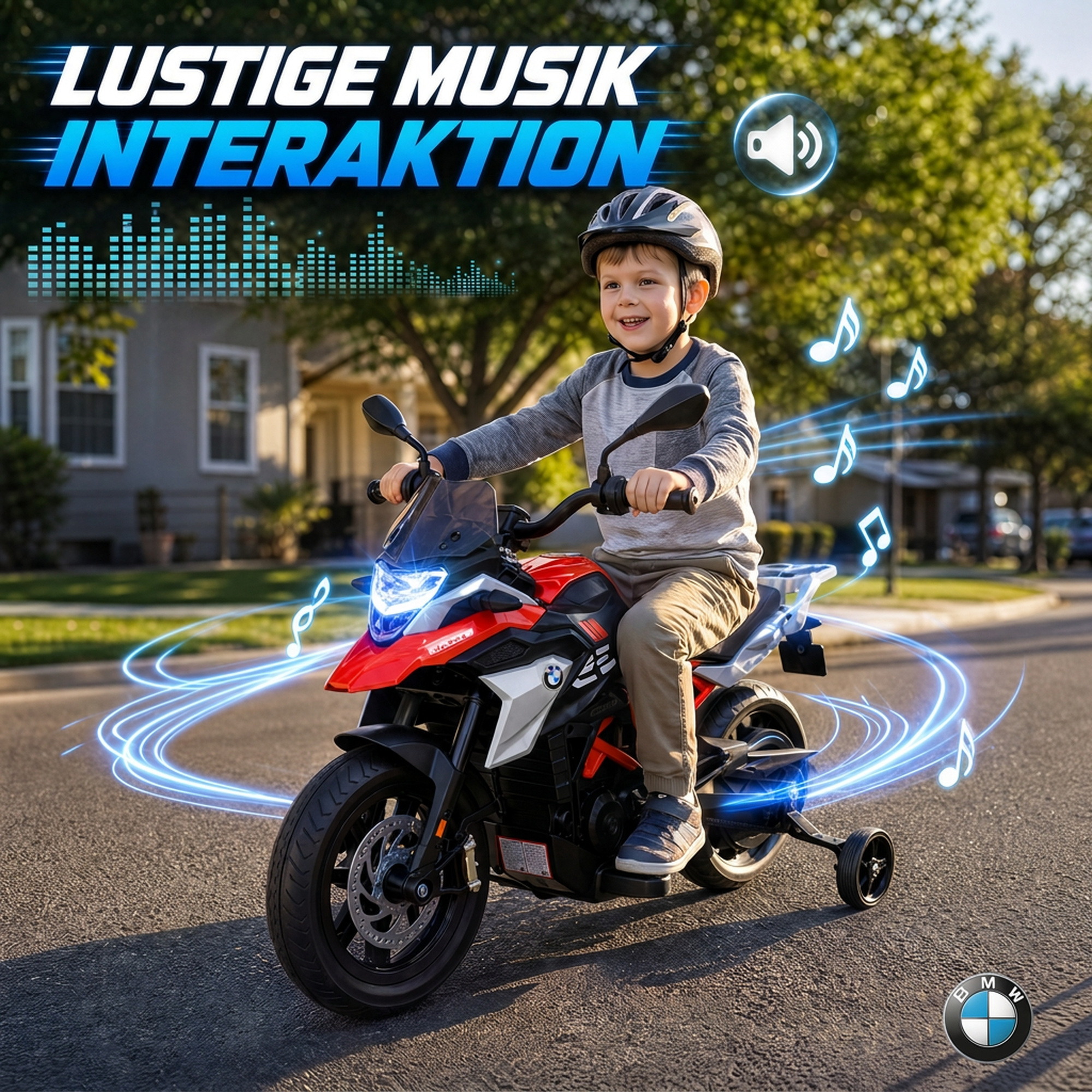 Elektro Motorrad Kinder BMW 12V Kinder Motocross mit Lithium Akku 35W Motor Drehgasgriff Stützrädern PU-Sitz bis 6km/h
