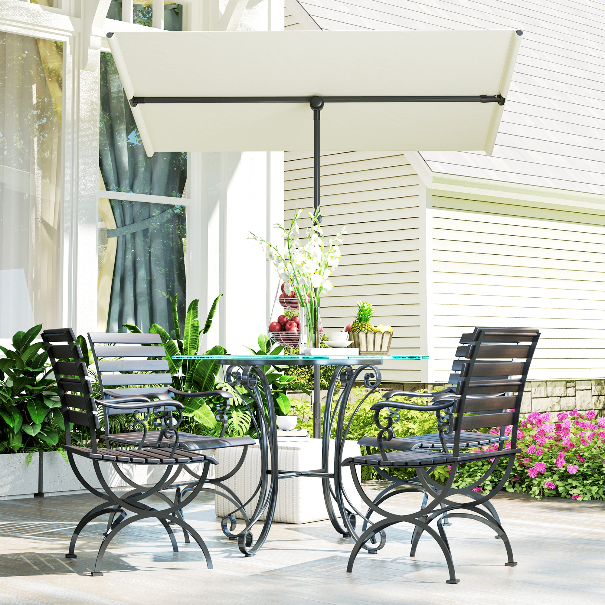 Sonnenschirm 180 Grad drehbar Höhenverstellbar Gartenschirm mit Aluminium-Mast 150x205cm Beige